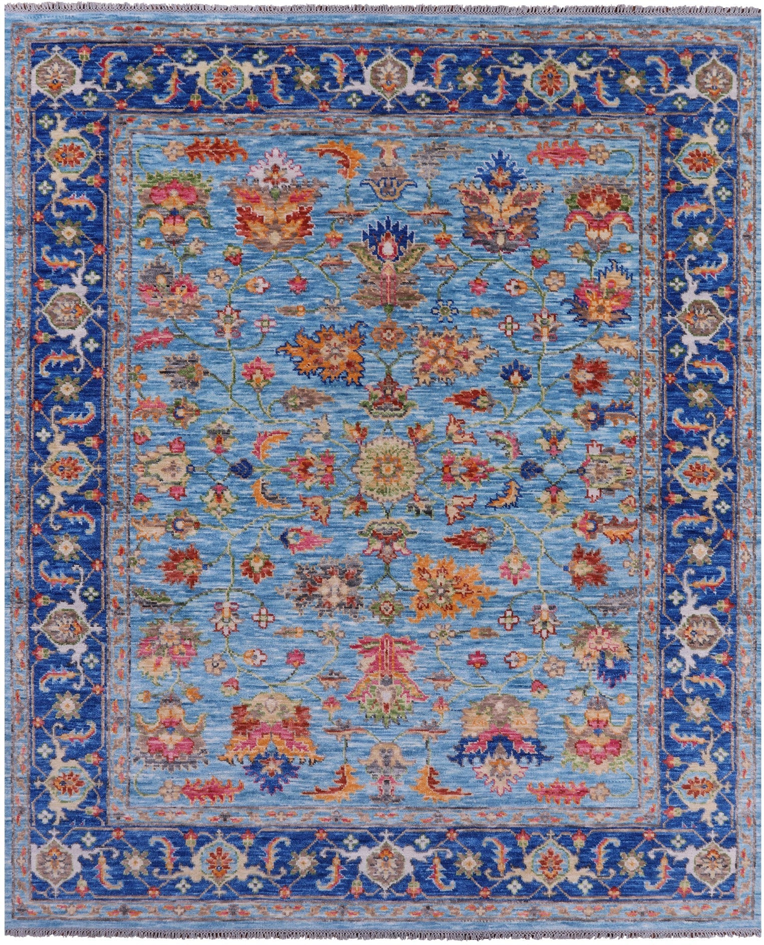 Blue Persian Fine Serapi Hand Knotted Wool Rug - 8' 0" X 9' 10" - Golden Nile