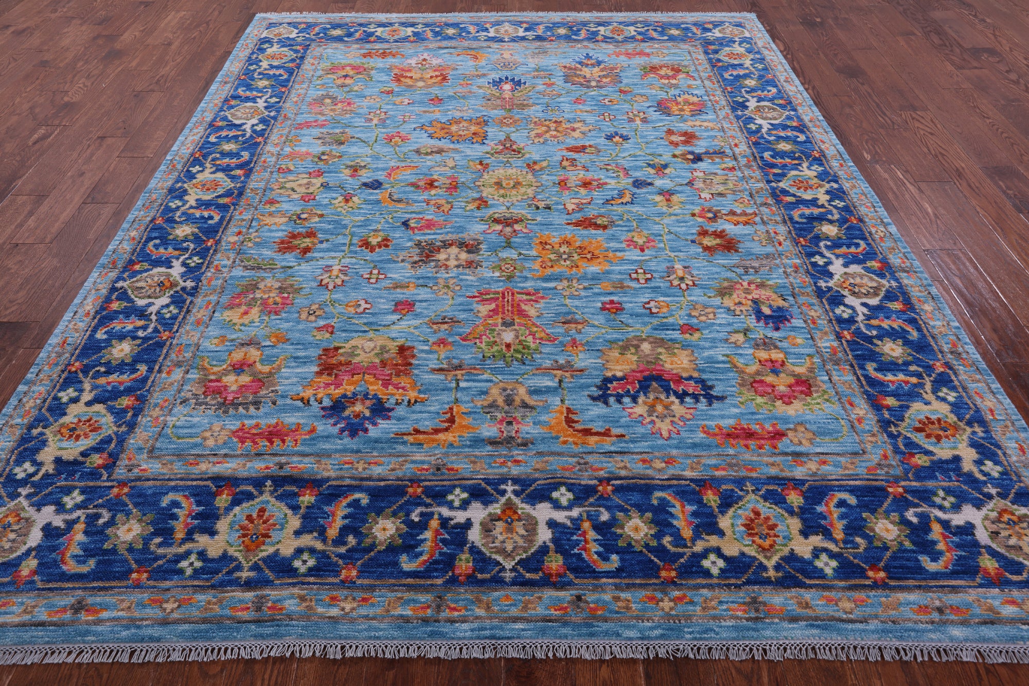 Blue Persian Fine Serapi Hand Knotted Wool Rug - 8' 0" X 9' 10" - Golden Nile