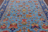 Blue Persian Fine Serapi Hand Knotted Wool Rug - 8' 0" X 9' 10" - Golden Nile