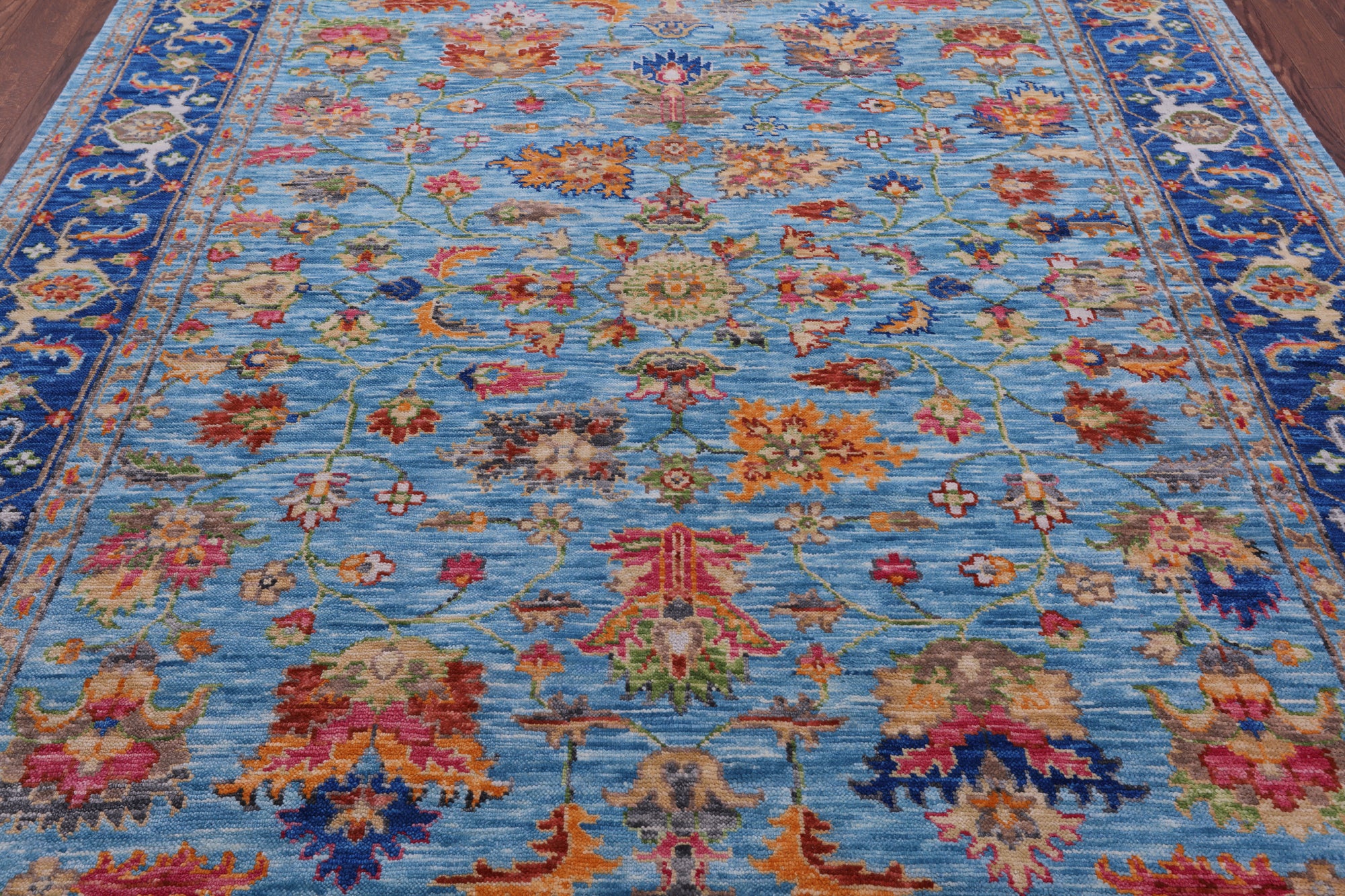 Blue Persian Fine Serapi Hand Knotted Wool Rug - 8' 0" X 9' 10" - Golden Nile