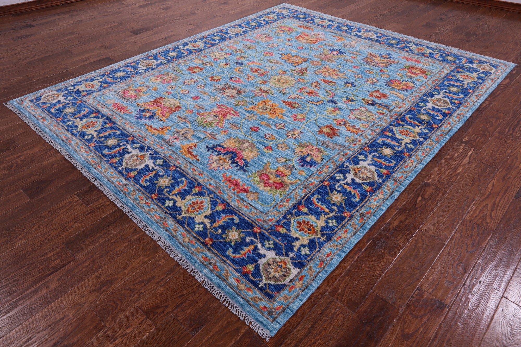 Blue Persian Fine Serapi Hand Knotted Wool Rug - 8' 0" X 9' 10" - Golden Nile