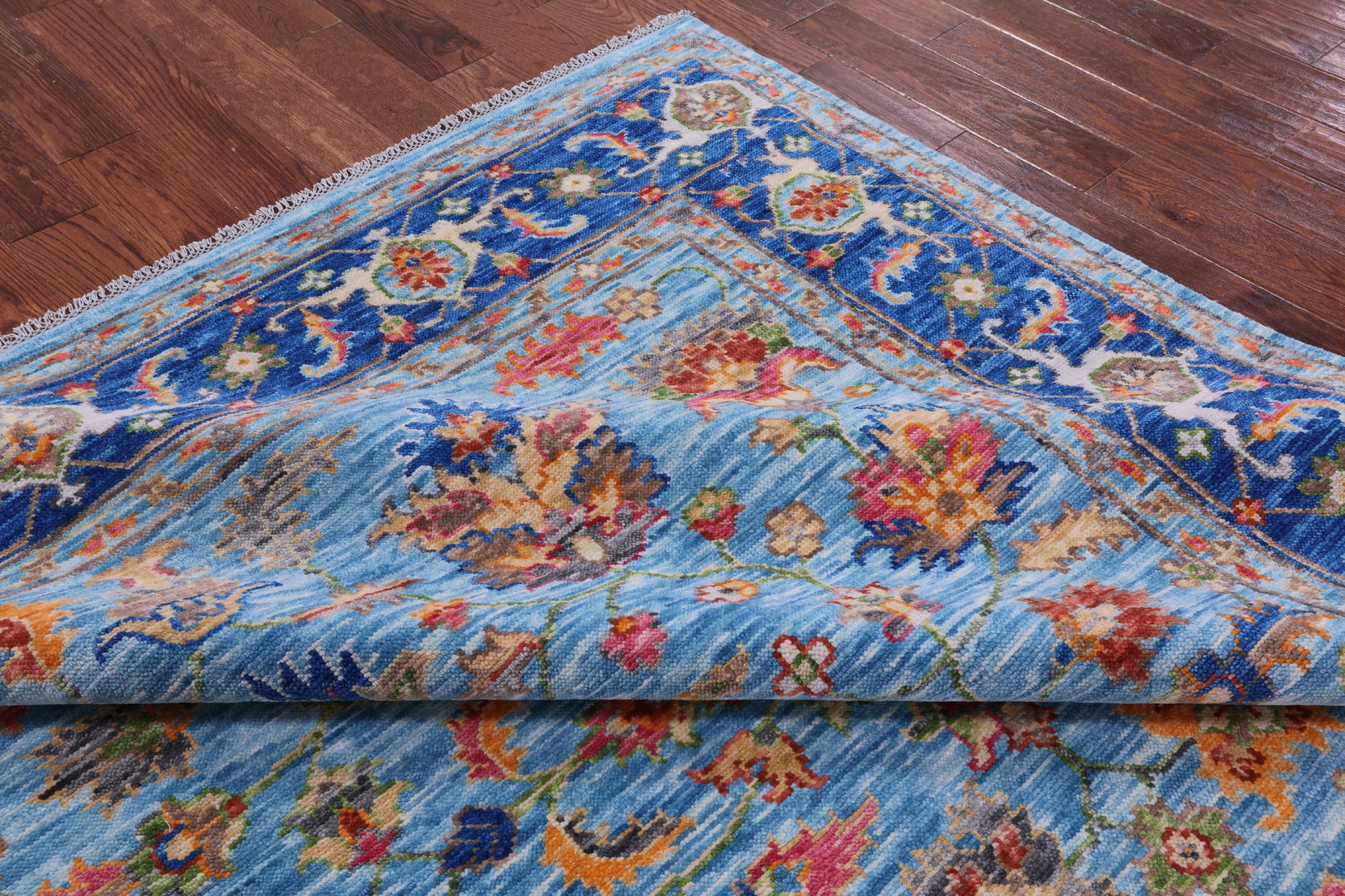Blue Persian Fine Serapi Hand Knotted Wool Rug - 8' 0" X 9' 10" - Golden Nile