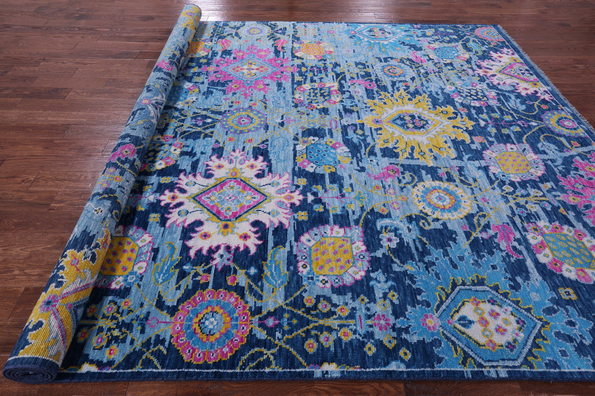 Blue Turkish Oushak Handmade Wool Rug - 9' 1" X 12' 2" - Golden Nile