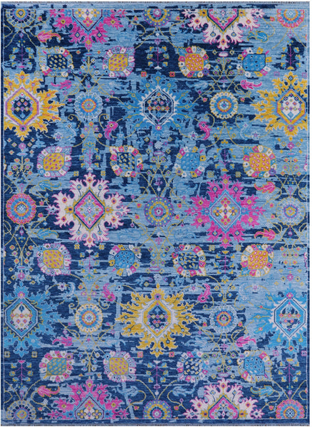 Blue Turkish Oushak Handmade Wool Rug - 9' 1" X 12' 2" - Golden Nile