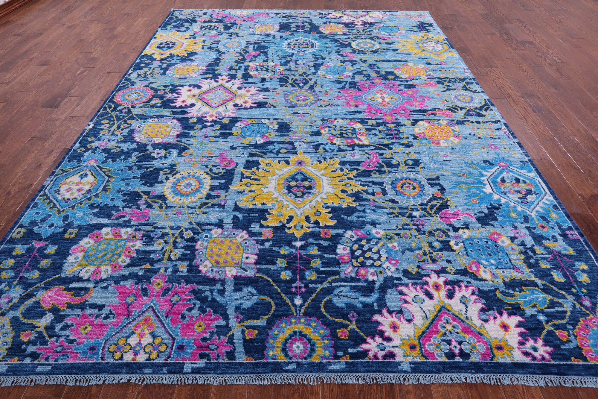 Blue Turkish Oushak Handmade Wool Rug - 9' 1" X 12' 2" - Golden Nile