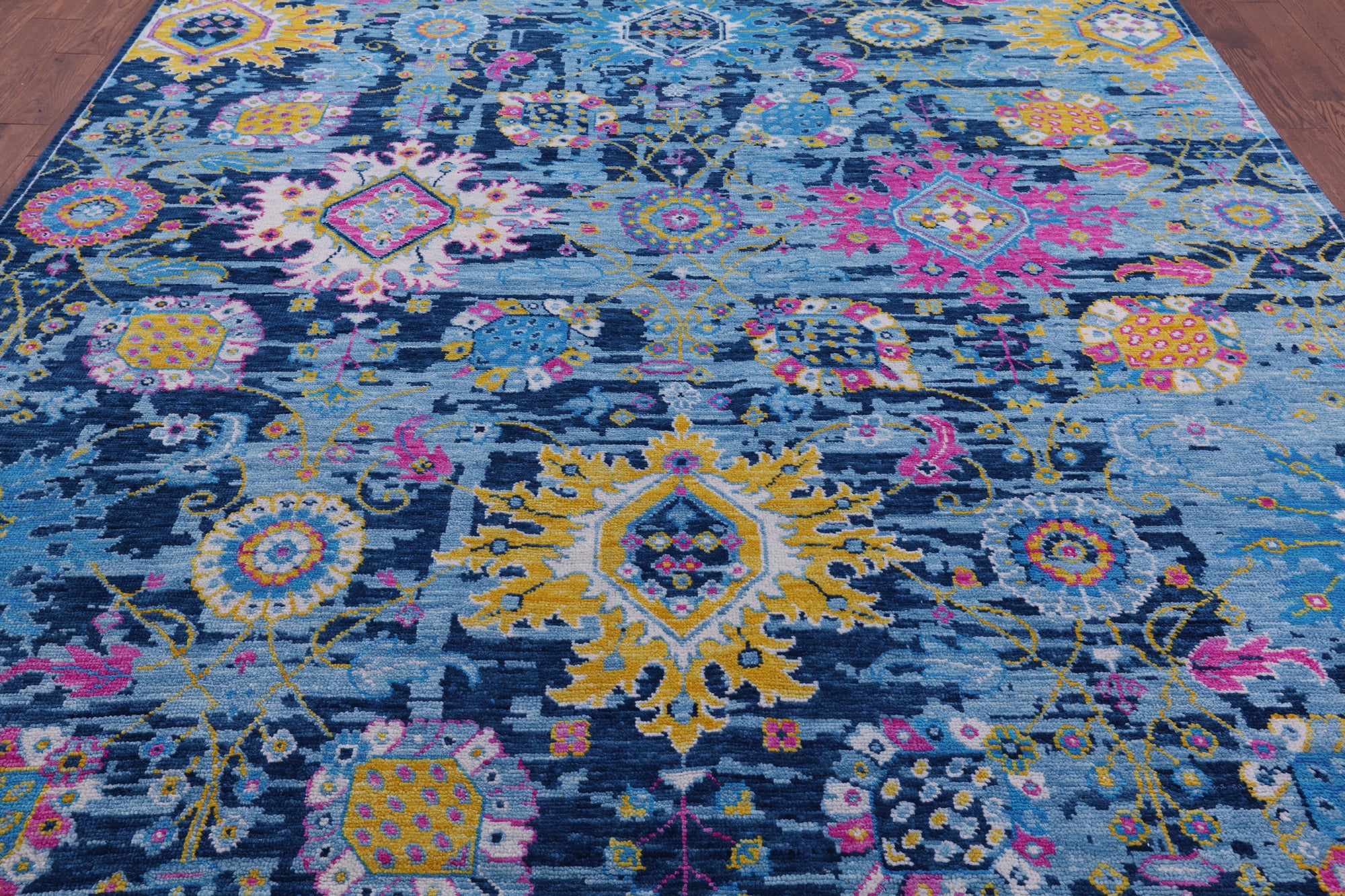 Blue Turkish Oushak Handmade Wool Rug - 9' 1" X 12' 2" - Golden Nile