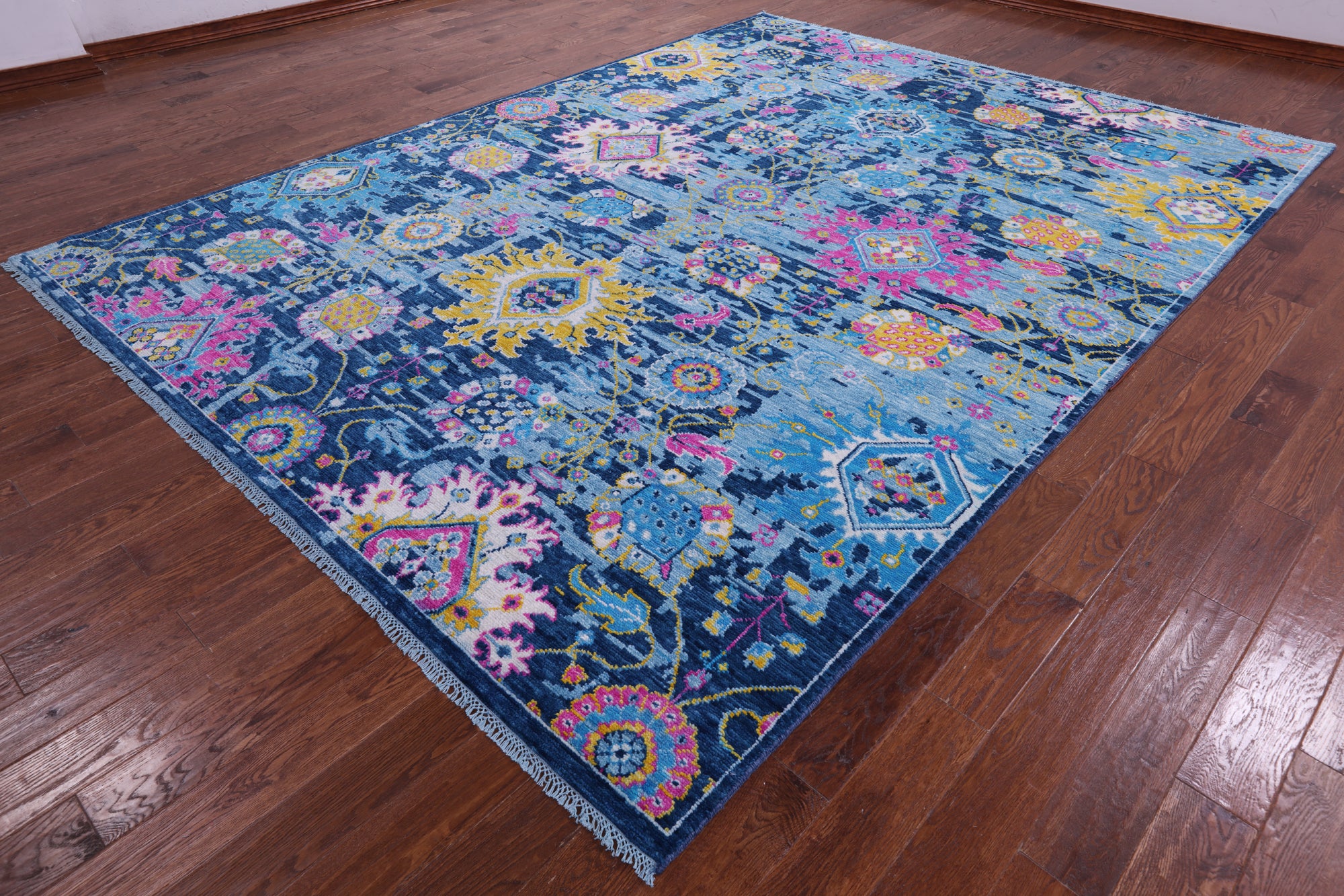 Blue Turkish Oushak Handmade Wool Rug - 9' 1" X 12' 2" - Golden Nile