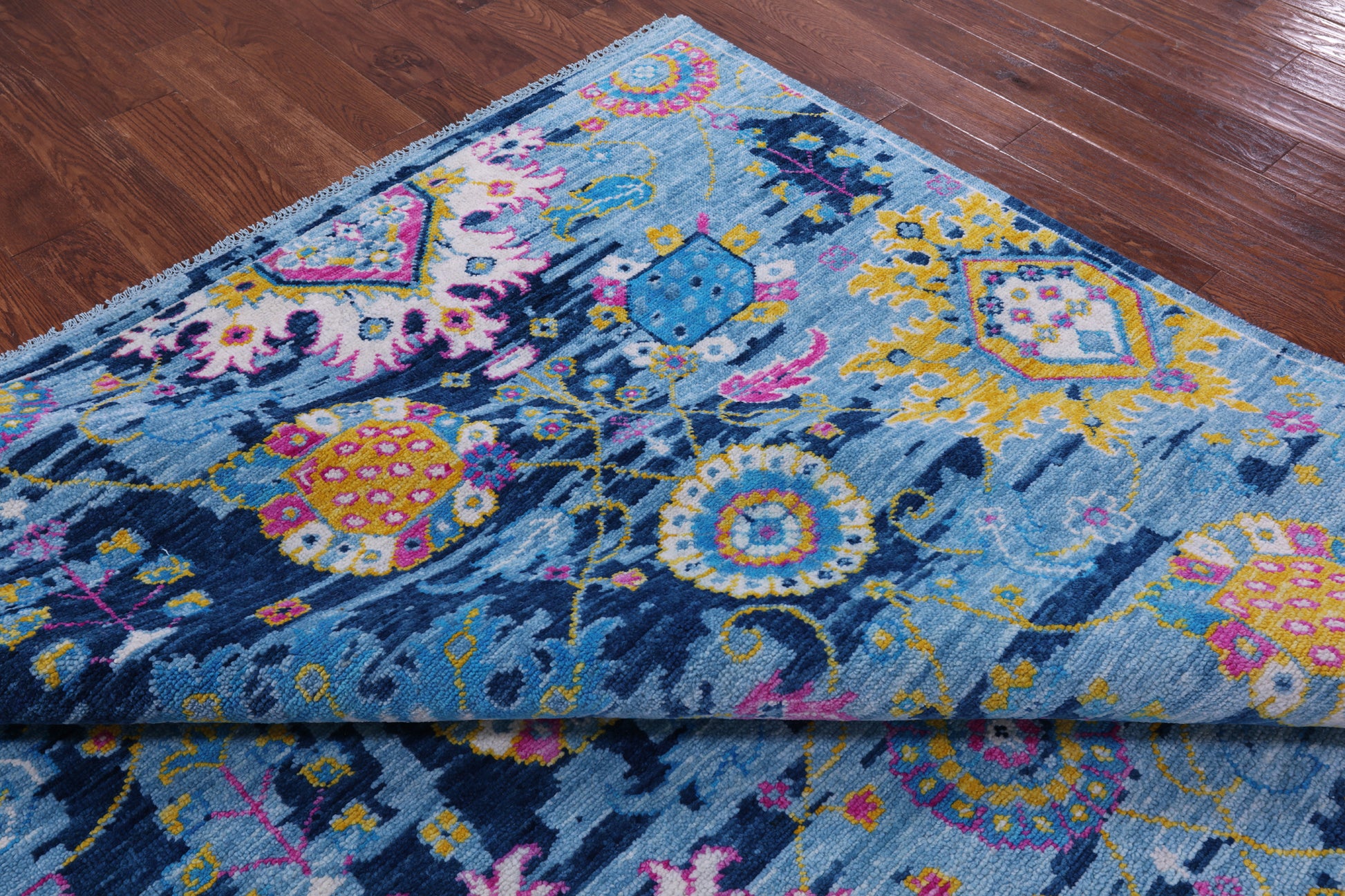 Blue Turkish Oushak Handmade Wool Rug - 9' 1" X 12' 2" - Golden Nile