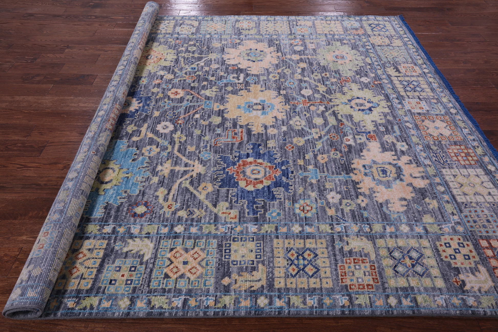 Grey Square Turkish Oushak Hand Knotted Wool Rug - 8' 0" X 8' 4" - Golden Nile