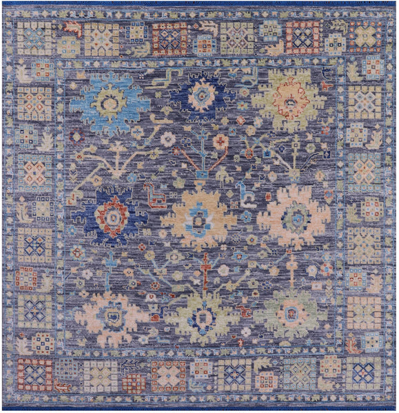 Grey Square Turkish Oushak Hand Knotted Wool Rug - 8' 0" X 8' 4" - Golden Nile