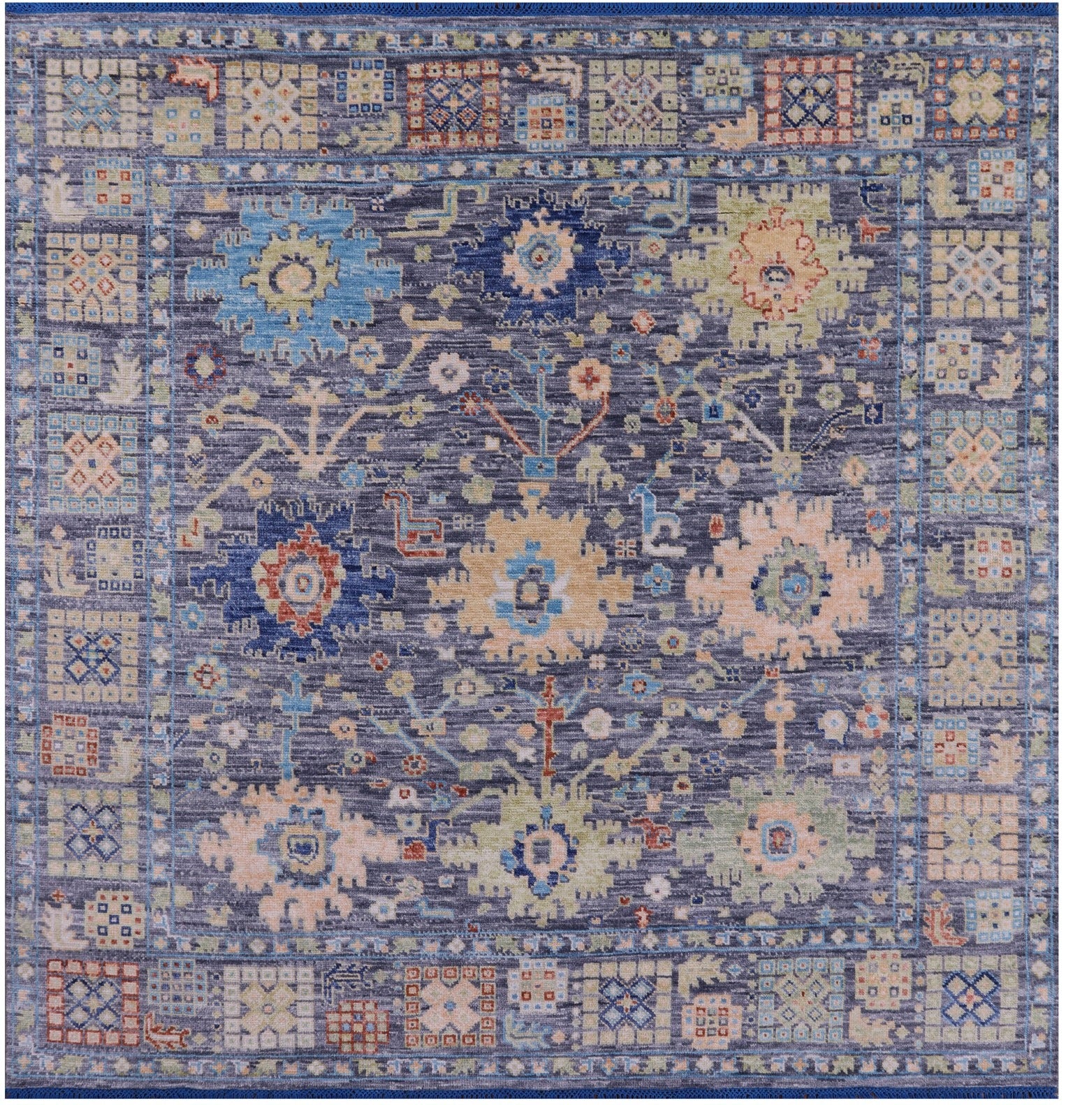 Grey Square Turkish Oushak Hand Knotted Wool Rug - 8' 0" X 8' 4" - Golden Nile