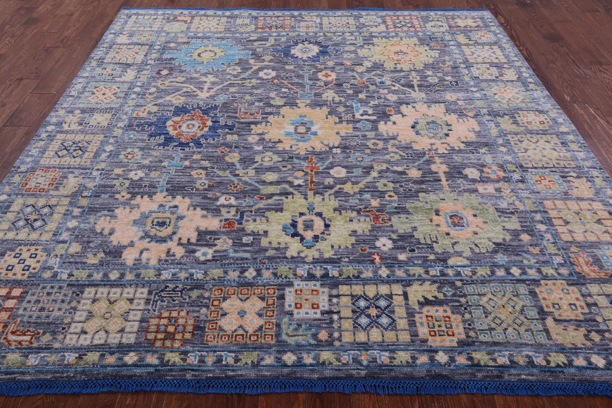 Grey Square Turkish Oushak Hand Knotted Wool Rug - 8' 0" X 8' 4" - Golden Nile