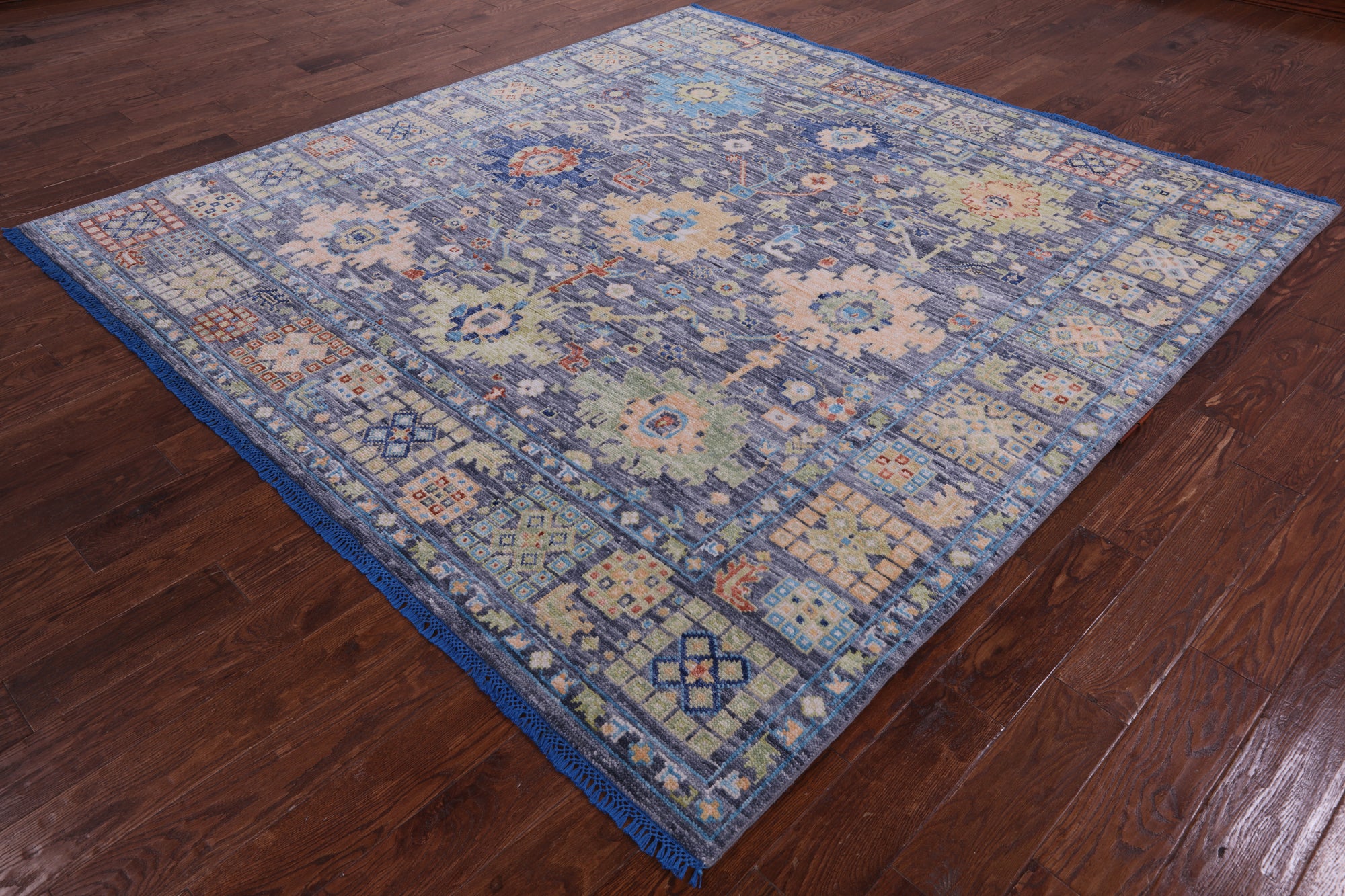 Grey Square Turkish Oushak Hand Knotted Wool Rug - 8' 0" X 8' 4" - Golden Nile