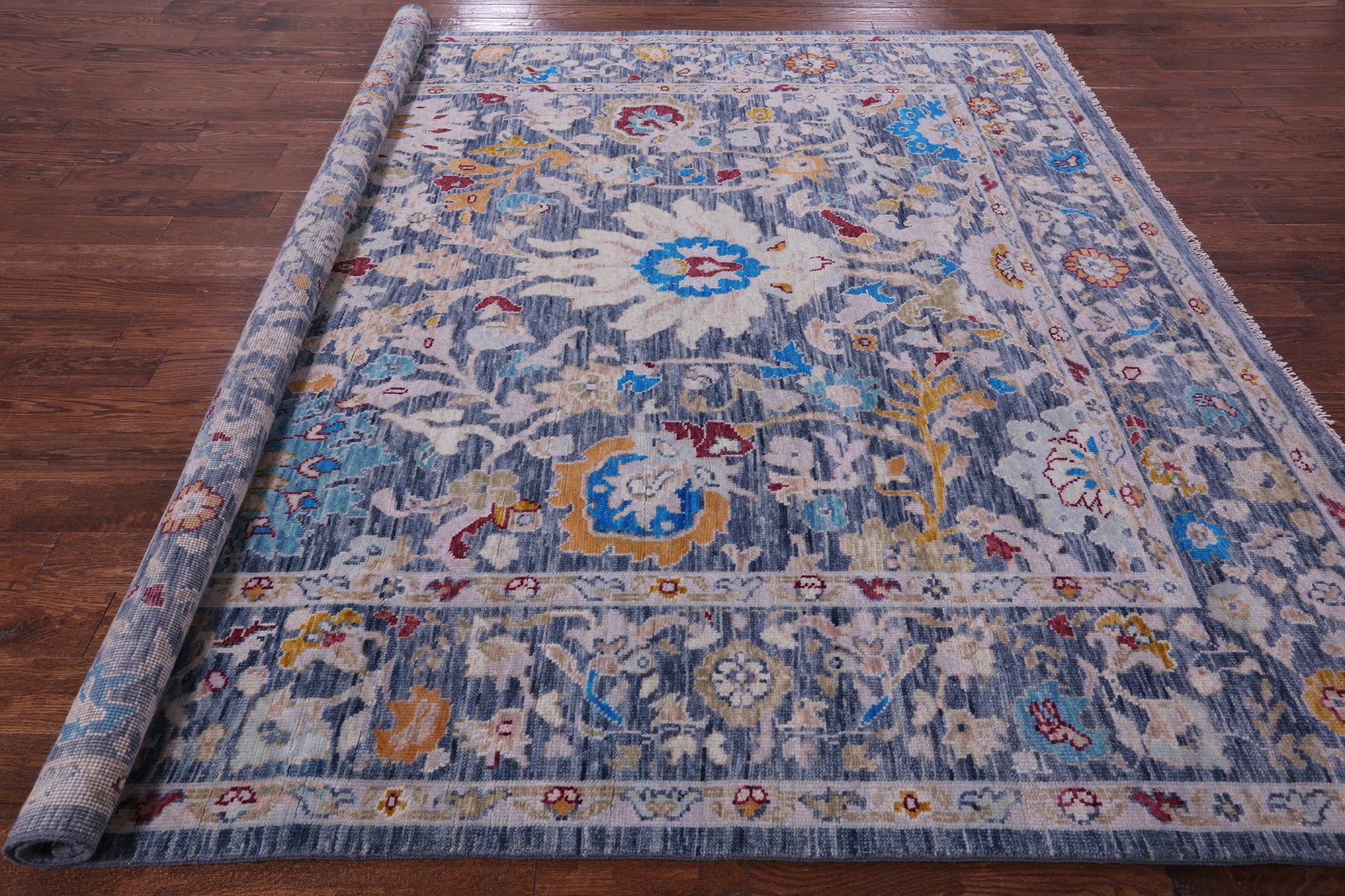 Grey Square Turkish Oushak Hand Knotted Wool Rug - 8' 9" X 9' 0" - Golden Nile