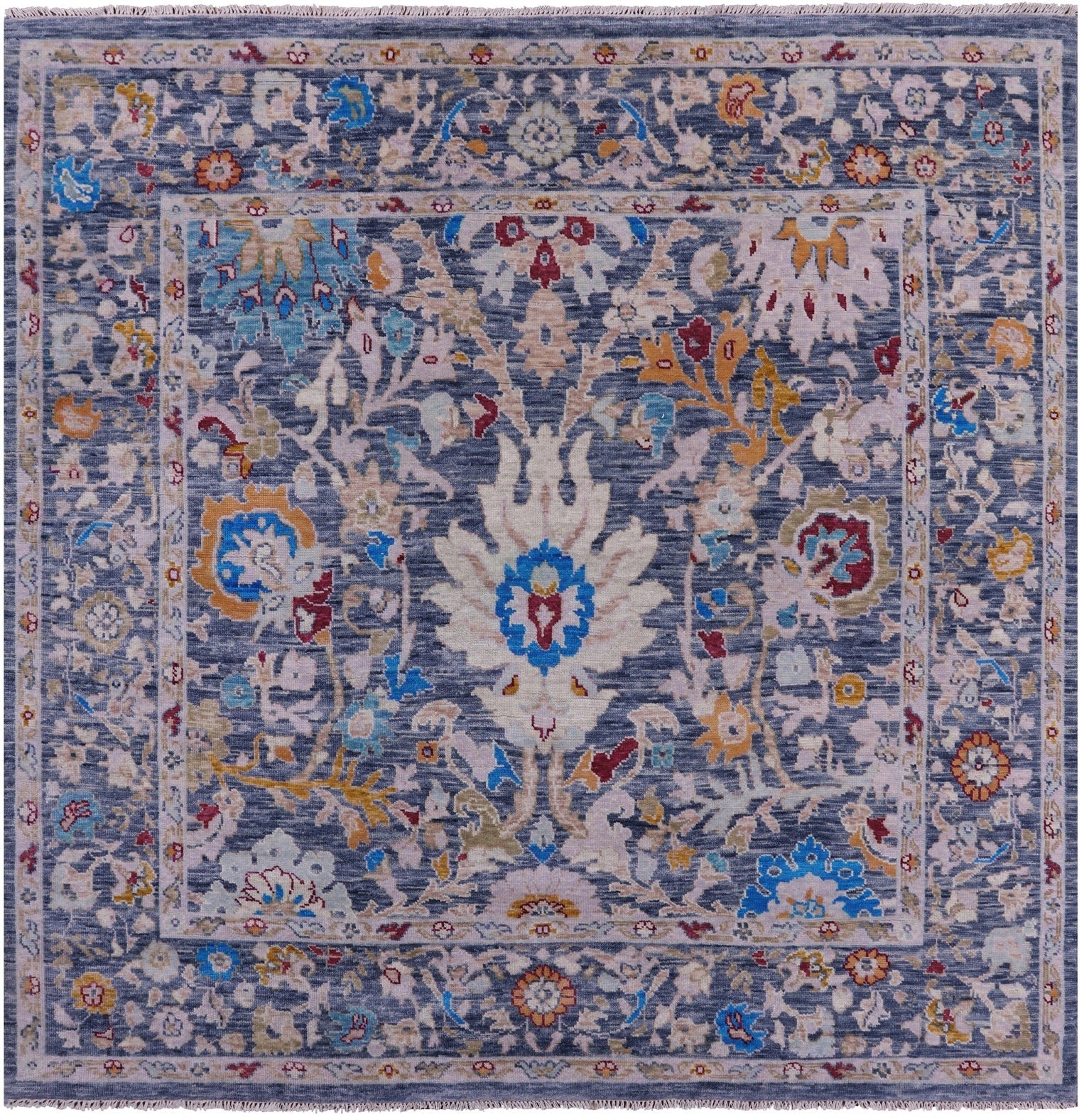 Grey Square Turkish Oushak Hand Knotted Wool Rug - 8' 9" X 9' 0" - Golden Nile