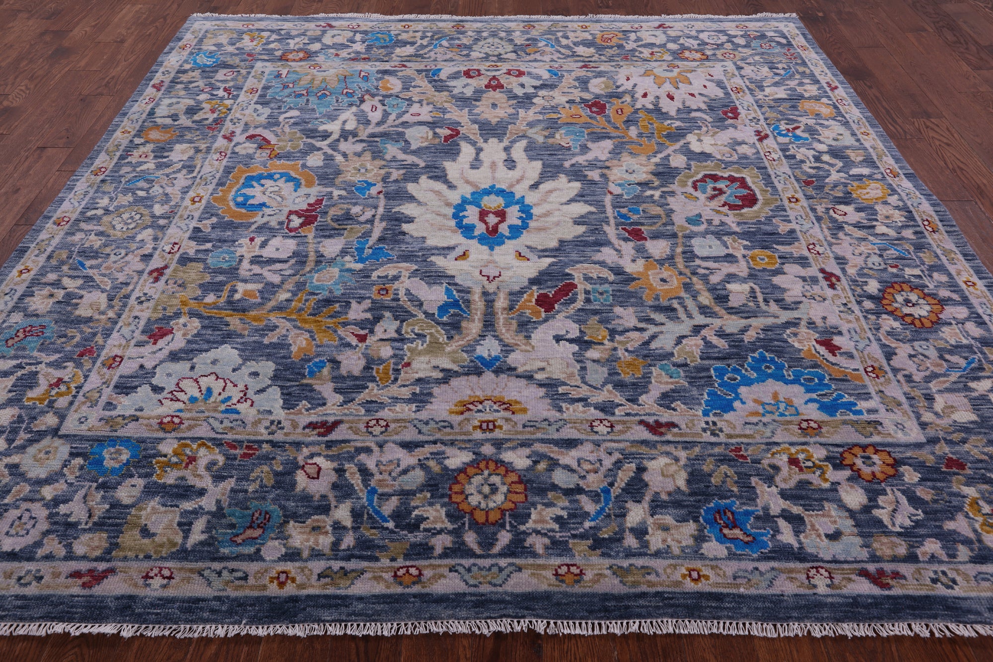 Grey Square Turkish Oushak Hand Knotted Wool Rug - 8' 9" X 9' 0" - Golden Nile