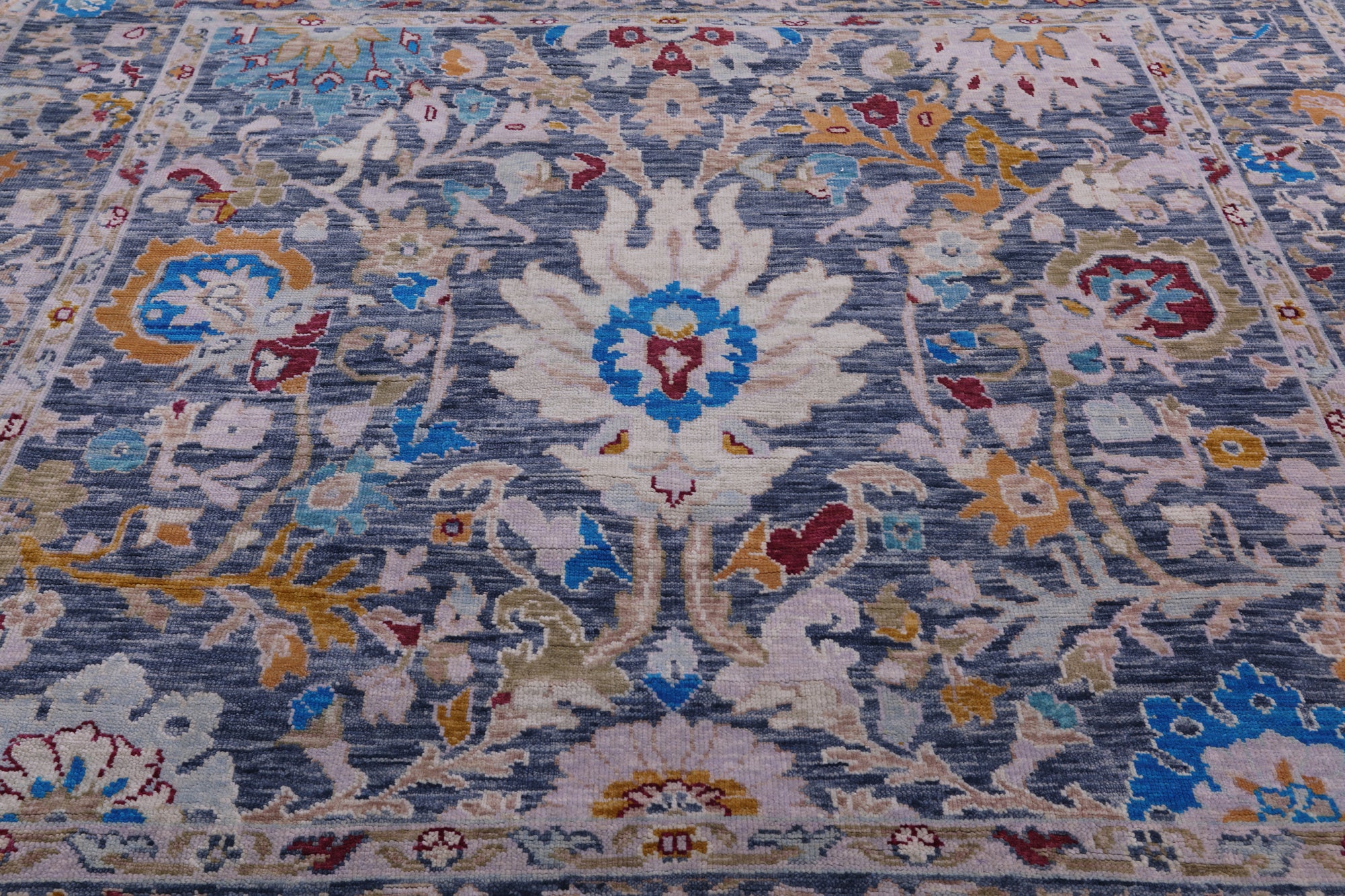 Grey Square Turkish Oushak Hand Knotted Wool Rug - 8' 9" X 9' 0" - Golden Nile