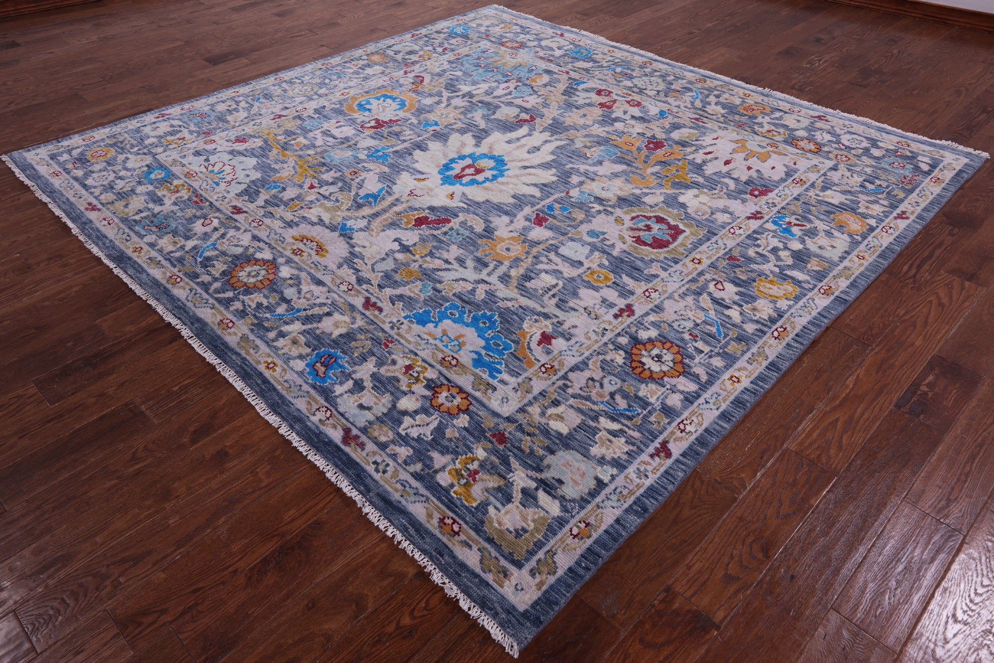 Grey Square Turkish Oushak Hand Knotted Wool Rug - 8' 9" X 9' 0" - Golden Nile