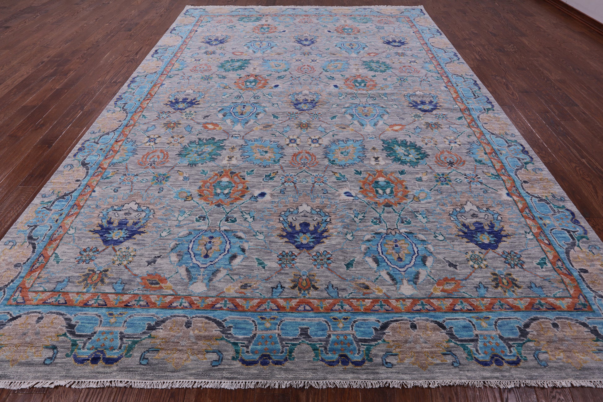 Grey William Morris Hand Knotted Wool Rug - 9' 11" X 14' 2" - Golden Nile
