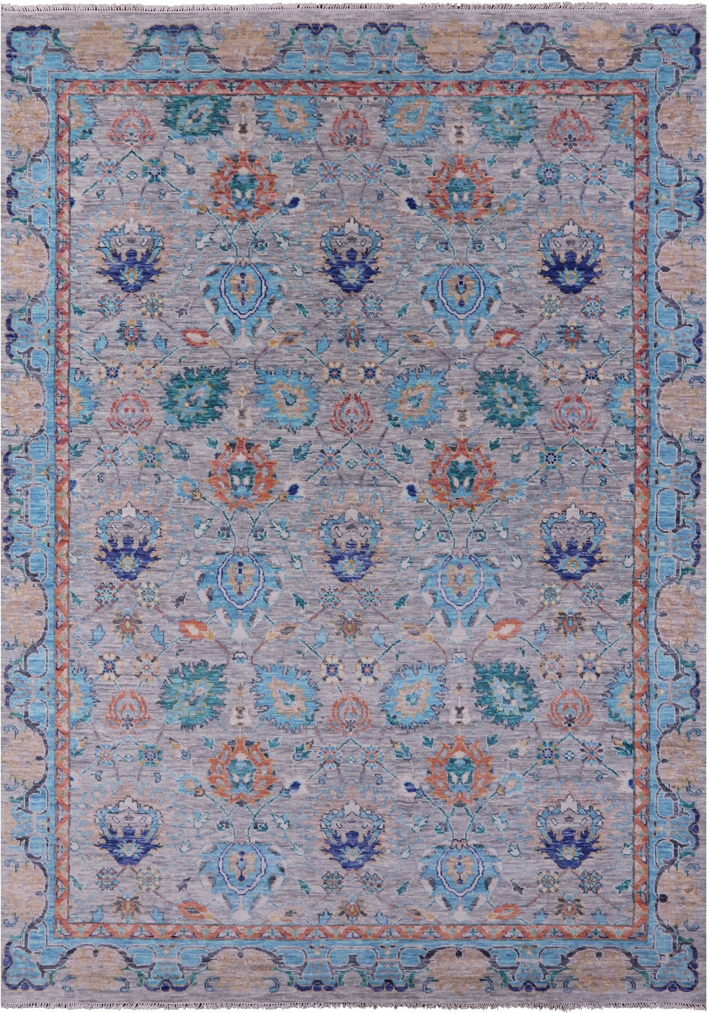 Grey William Morris Hand Knotted Wool Rug - 9' 11" X 14' 2" - Golden Nile