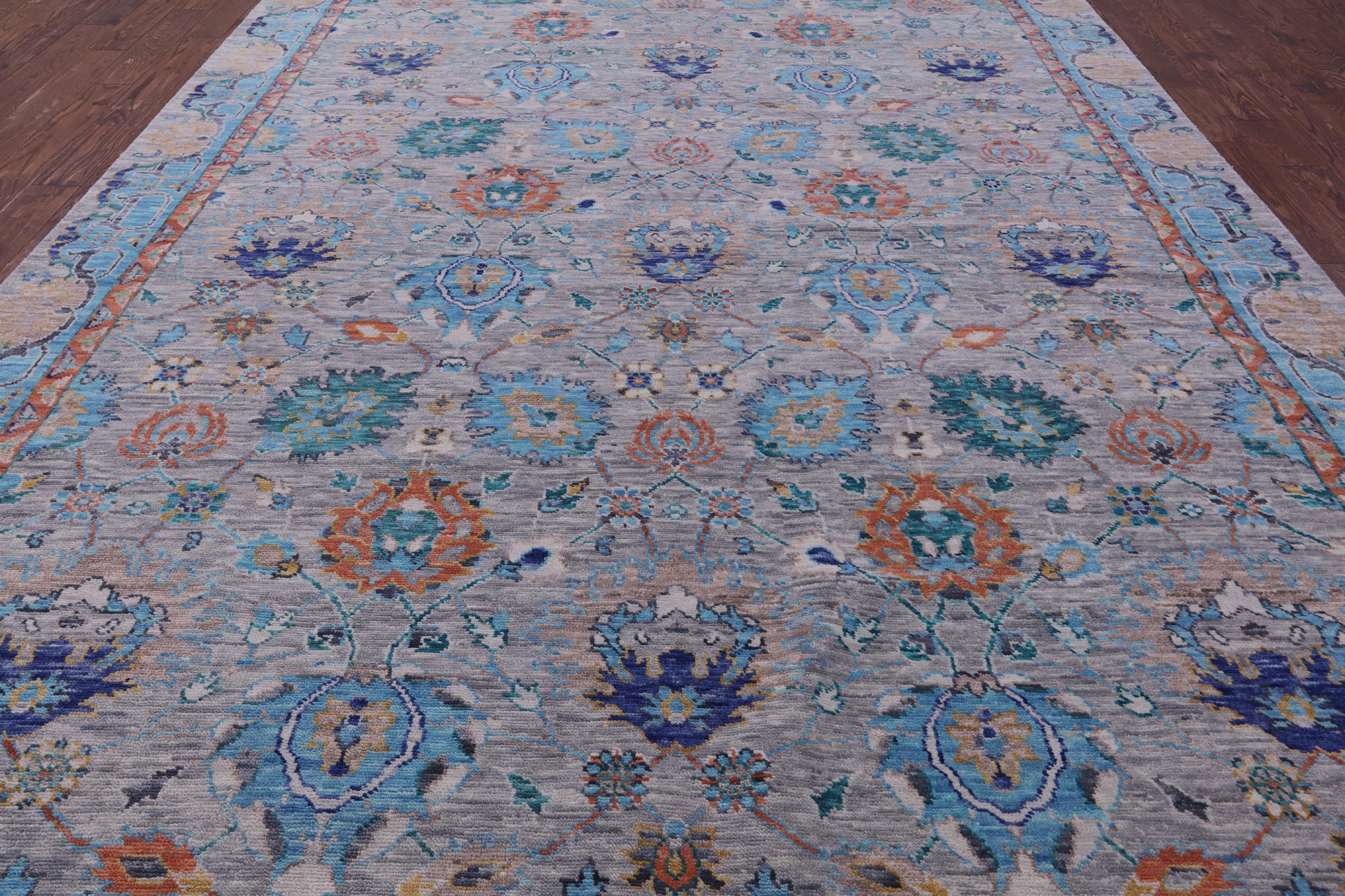 Grey William Morris Hand Knotted Wool Rug - 9' 11" X 14' 2" - Golden Nile
