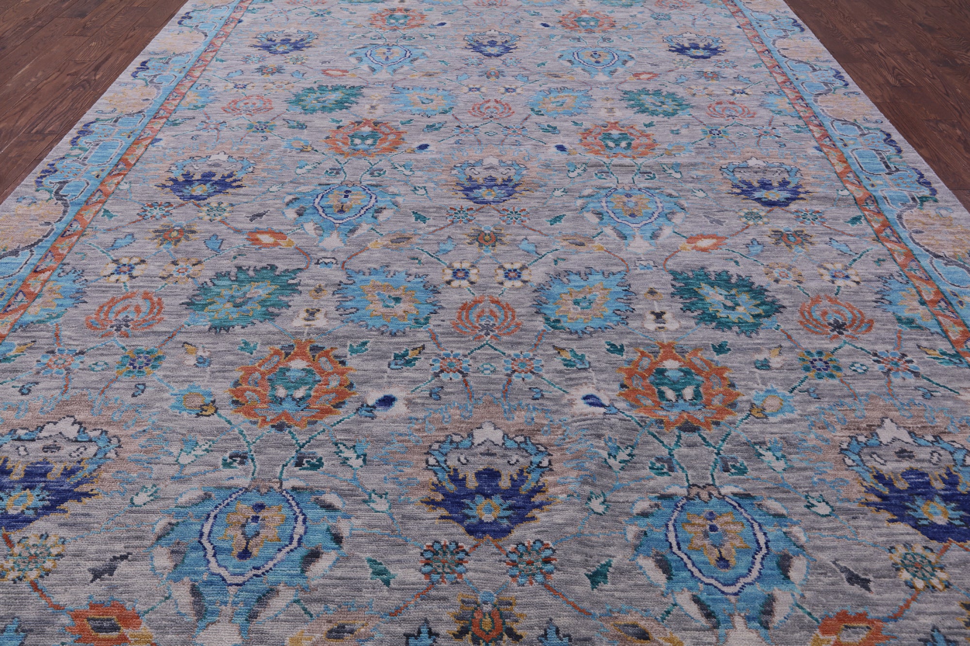 Grey William Morris Hand Knotted Wool Rug - 9' 11" X 14' 2" - Golden Nile