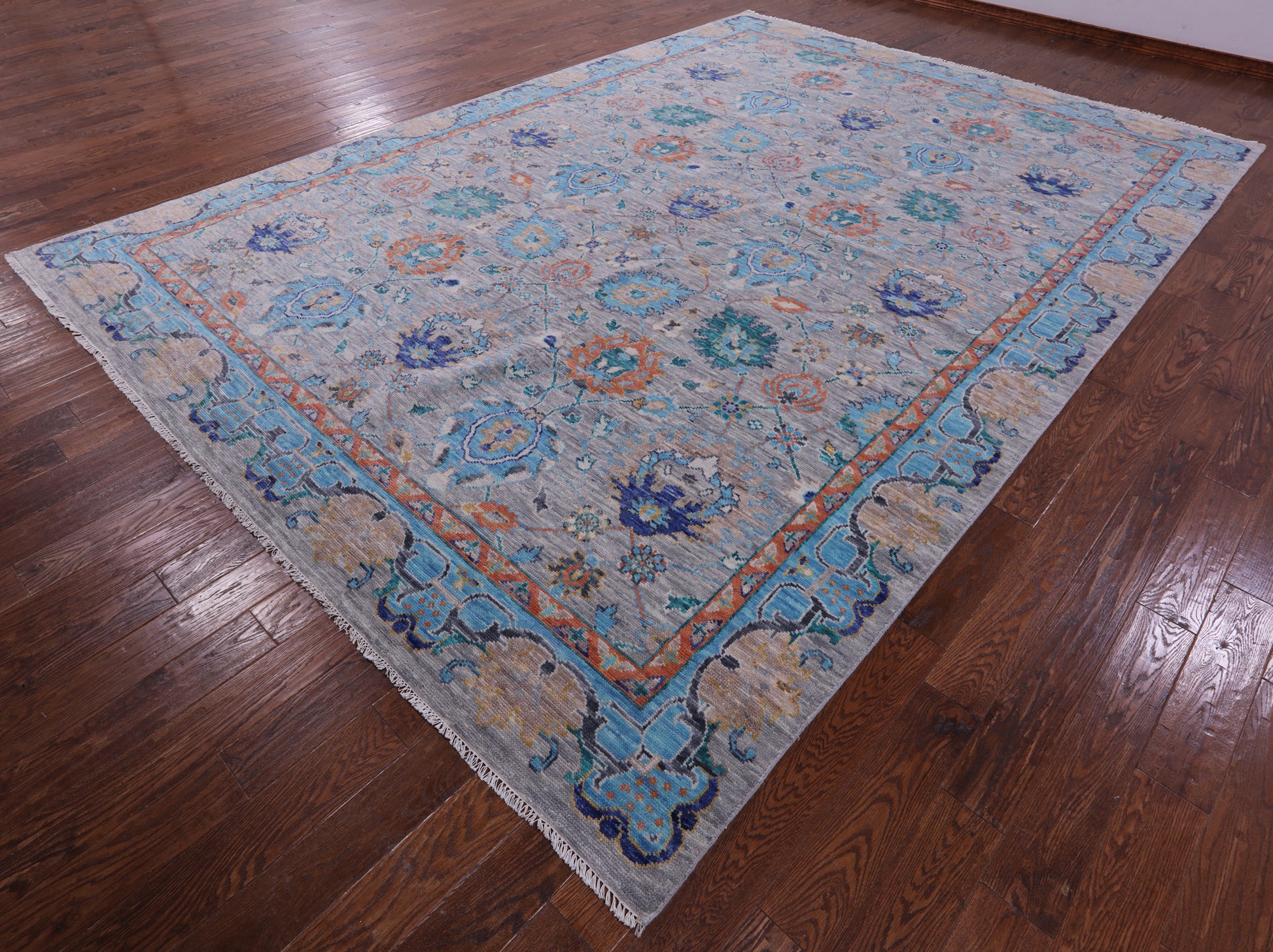 Grey William Morris Hand Knotted Wool Rug - 9' 11" X 14' 2" - Golden Nile