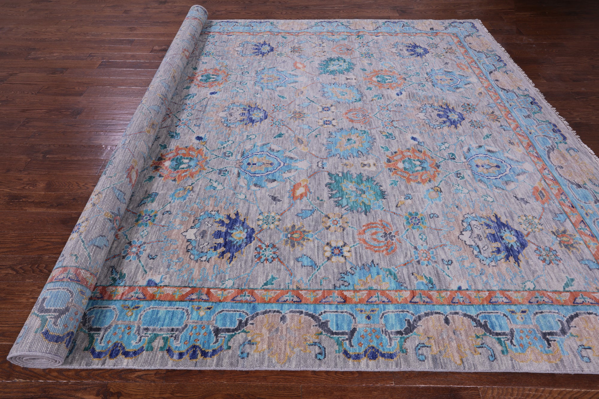Grey William Morris Hand Knotted Wool Rug - 9' 11" X 14' 2" - Golden Nile