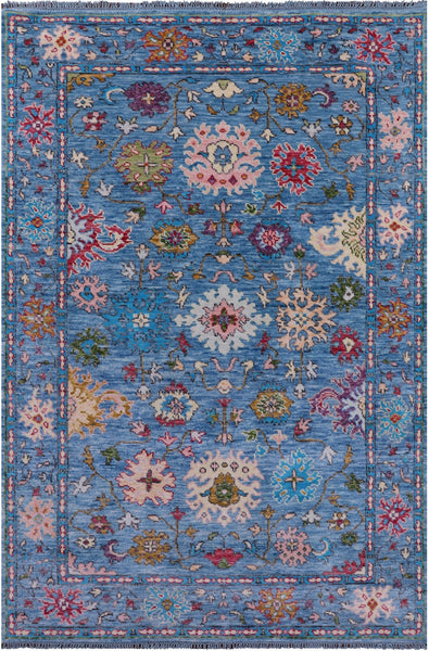Blue Turkish Oushak Hand Knotted Wool Rug - 6' 1" X 9' 2" - Golden Nile