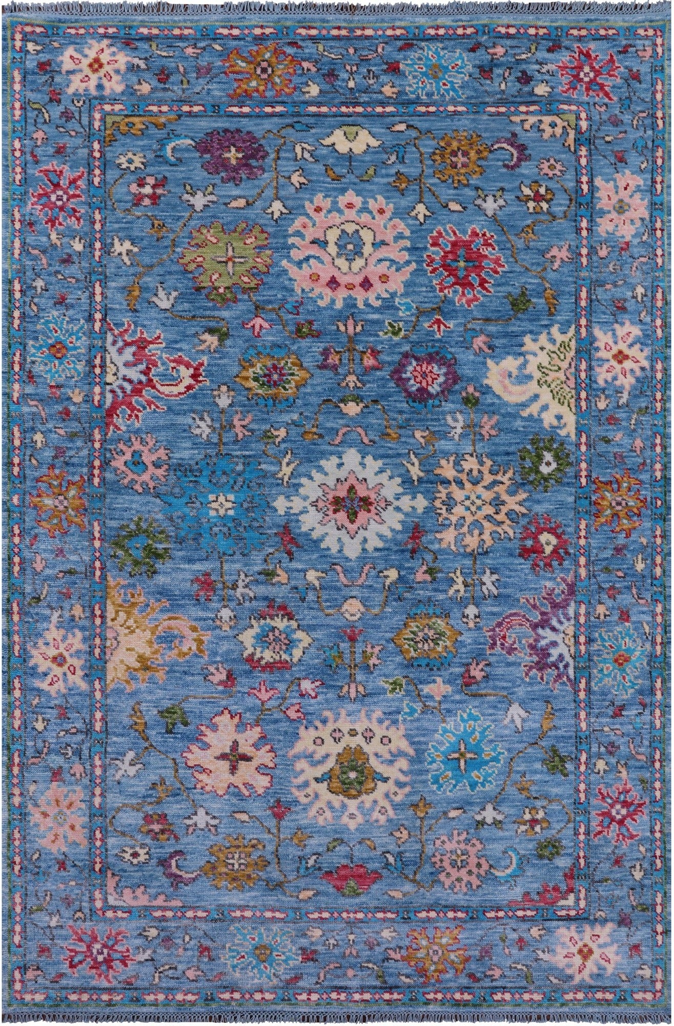 Blue Turkish Oushak Hand Knotted Wool Rug - 6' 1" X 9' 2" - Golden Nile