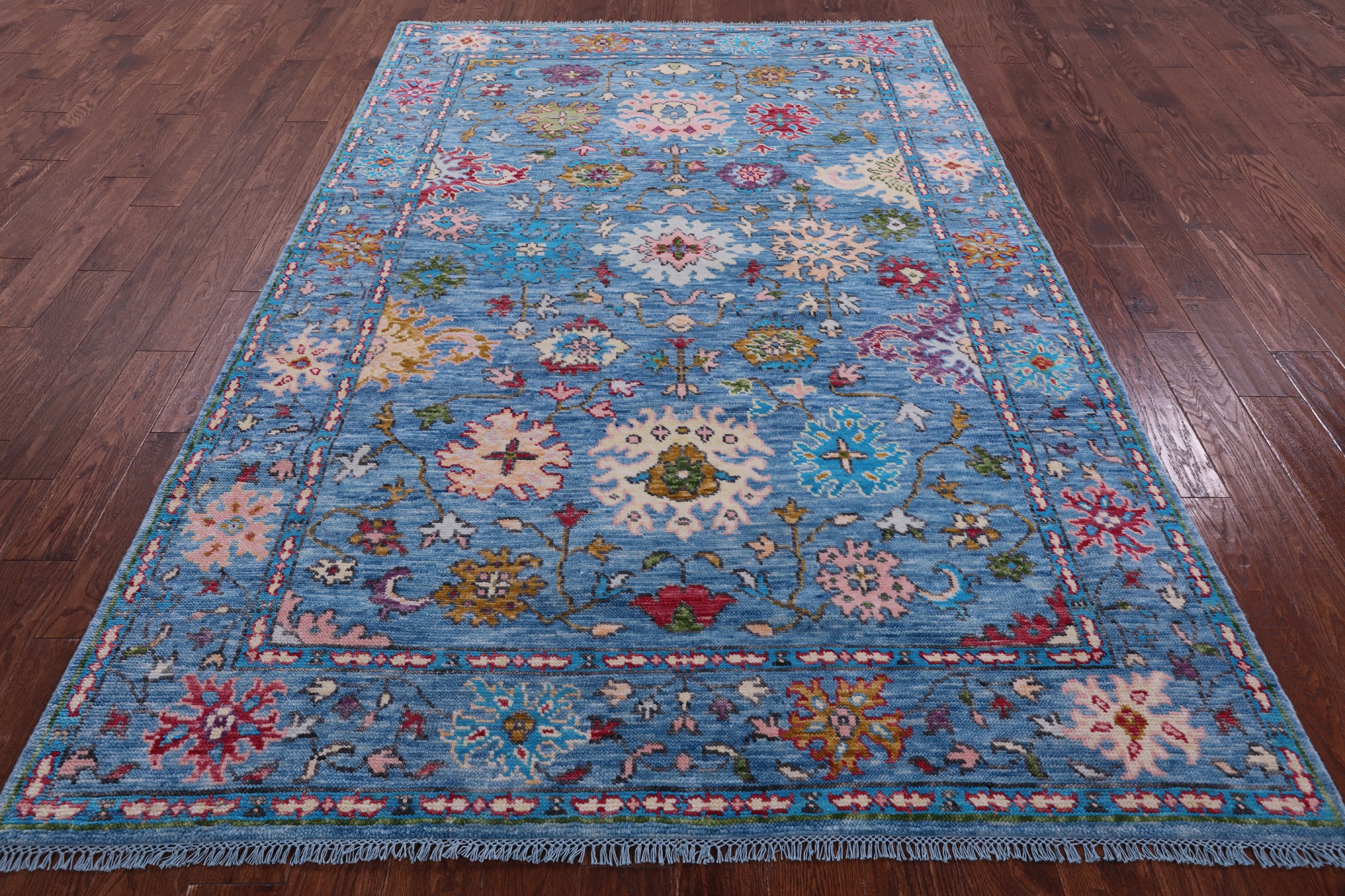 Blue Turkish Oushak Hand Knotted Wool Rug - 6' 1" X 9' 2" - Golden Nile
