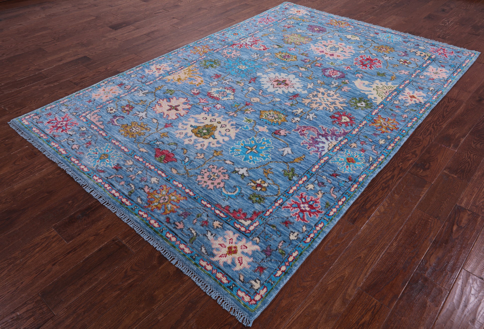 Blue Turkish Oushak Hand Knotted Wool Rug - 6' 1" X 9' 2" - Golden Nile