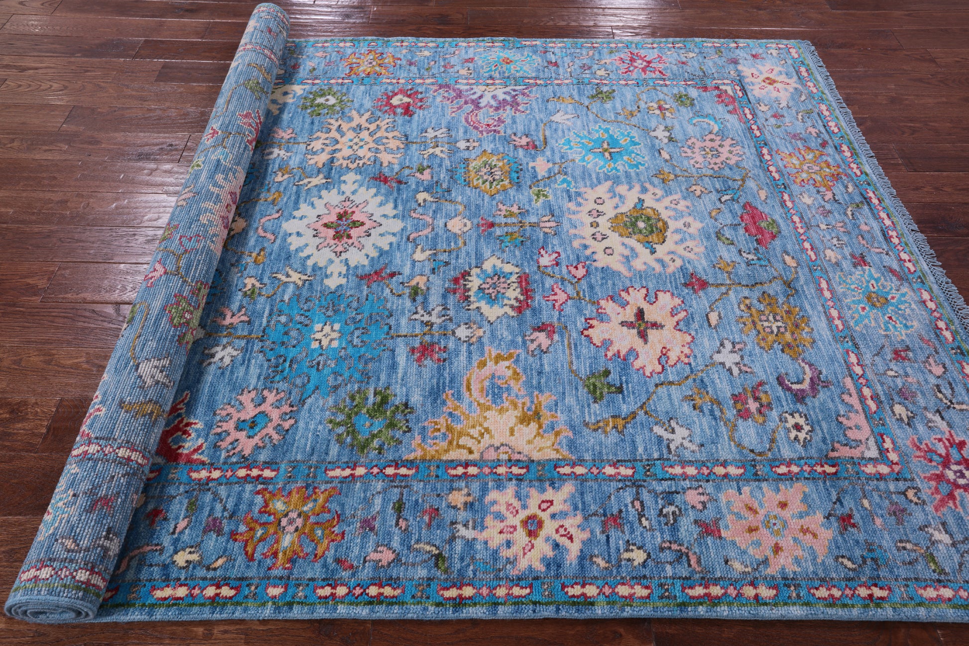 Blue Turkish Oushak Hand Knotted Wool Rug - 6' 1" X 9' 2" - Golden Nile