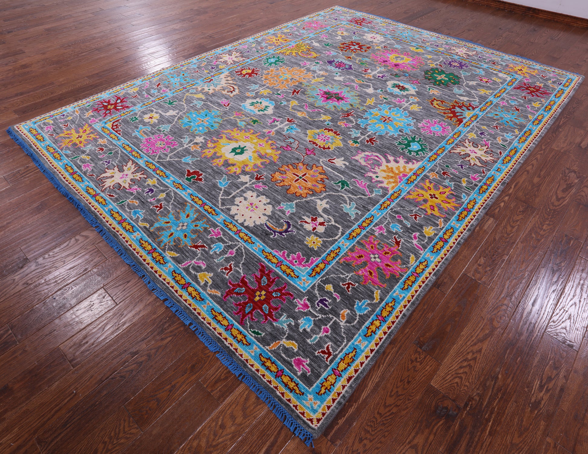 Grey Turkish Oushak Hand Knotted Wool Rug - 9' 0" X 12' 1" - Golden Nile