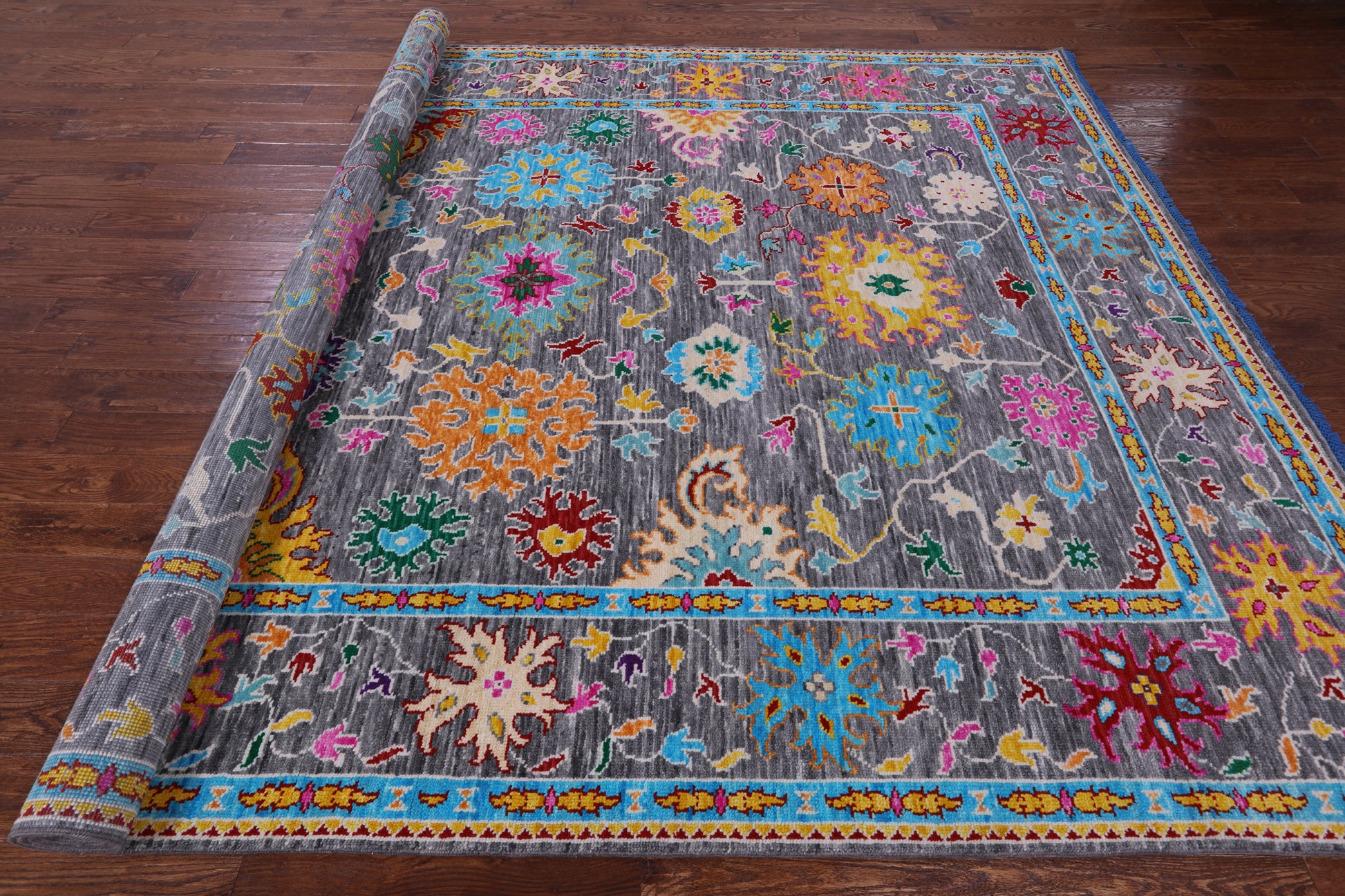 Grey Turkish Oushak Hand Knotted Wool Rug - 9' 0" X 12' 1" - Golden Nile