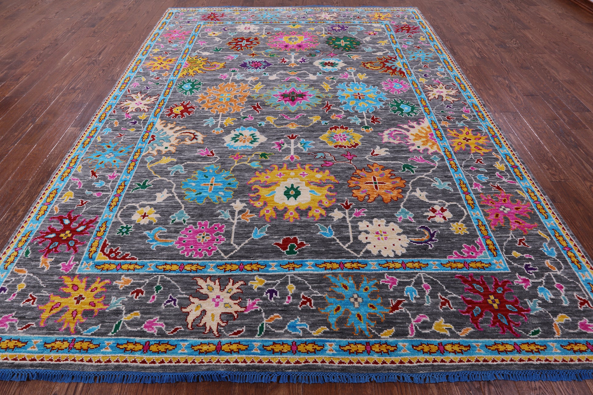Grey Turkish Oushak Hand Knotted Wool Rug - 9' 0" X 12' 1" - Golden Nile
