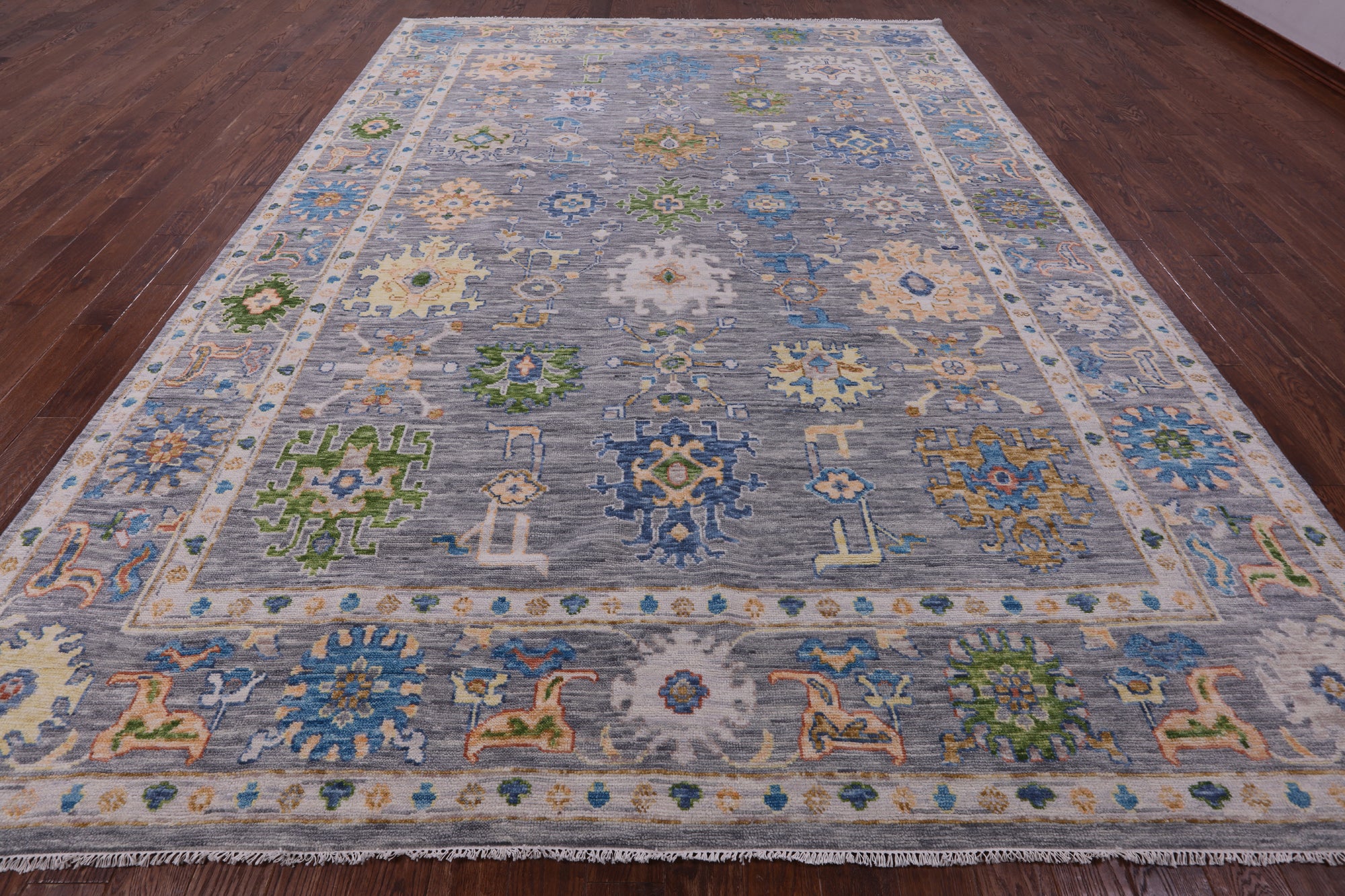 Grey Turkish Oushak Hand Knotted Wool Rug - 10' 1" X 14' 3" - Golden Nile