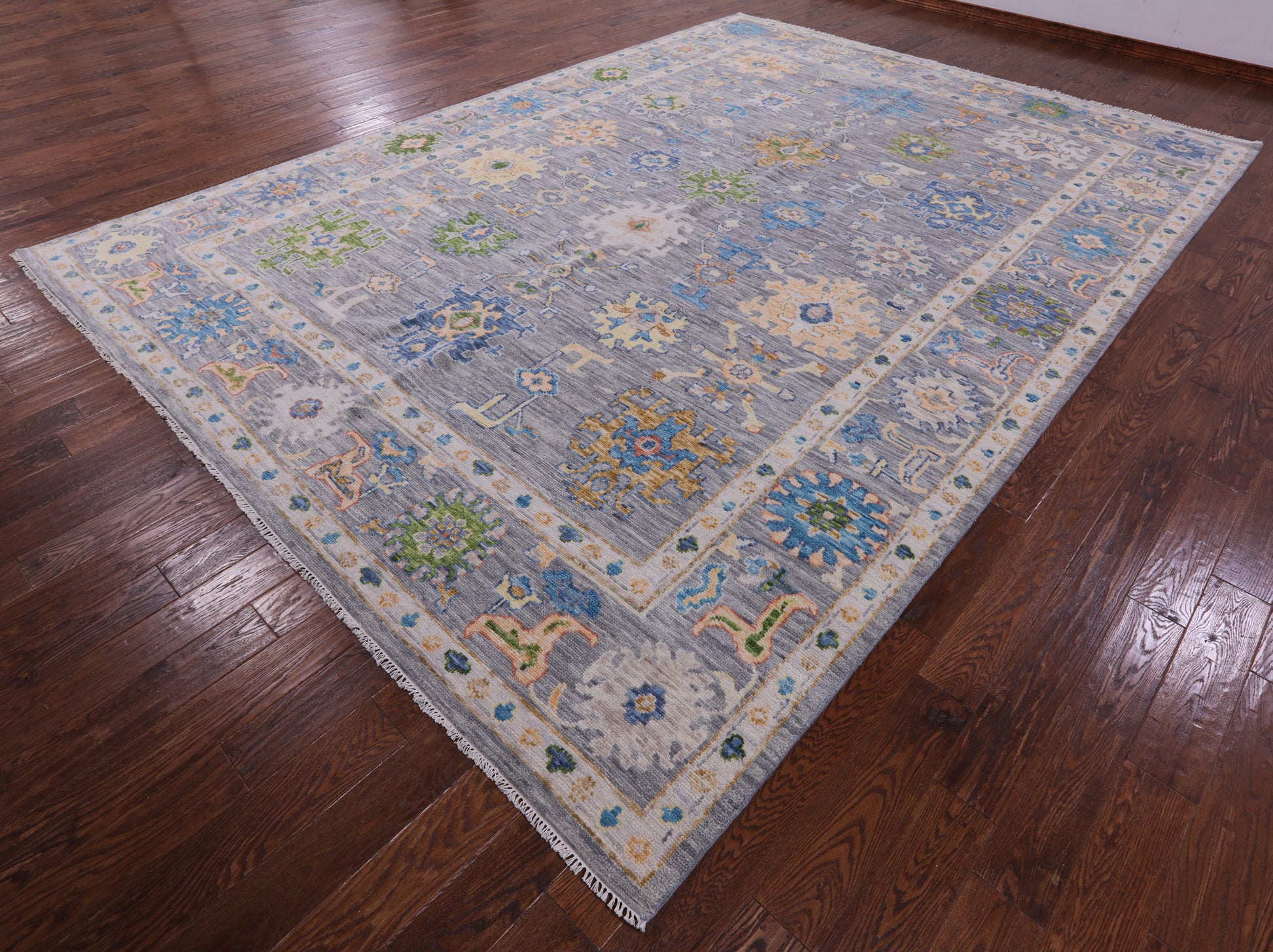 Grey Turkish Oushak Hand Knotted Wool Rug - 10' 1" X 14' 3" - Golden Nile
