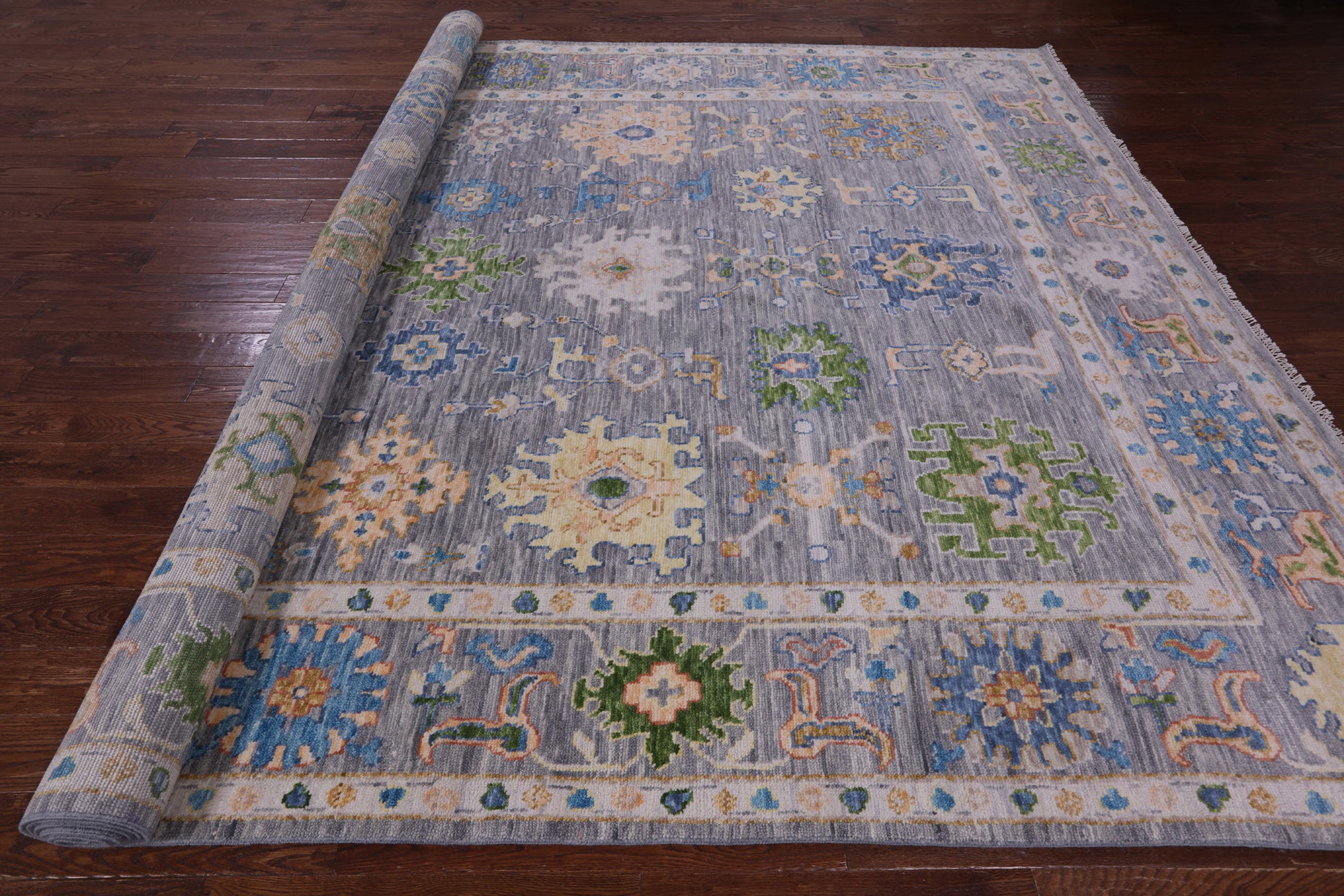 Grey Turkish Oushak Hand Knotted Wool Rug - 10' 1" X 14' 3" - Golden Nile