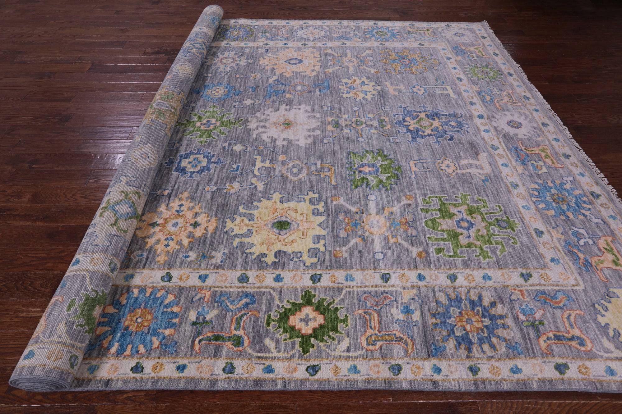 Grey Turkish Oushak Hand Knotted Wool Rug - 10' 1" X 14' 3" - Golden Nile