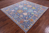 Blue Square Turkish Oushak Hand Knotted Wool Rug - 7' 10" X 8' 1" - Golden Nile