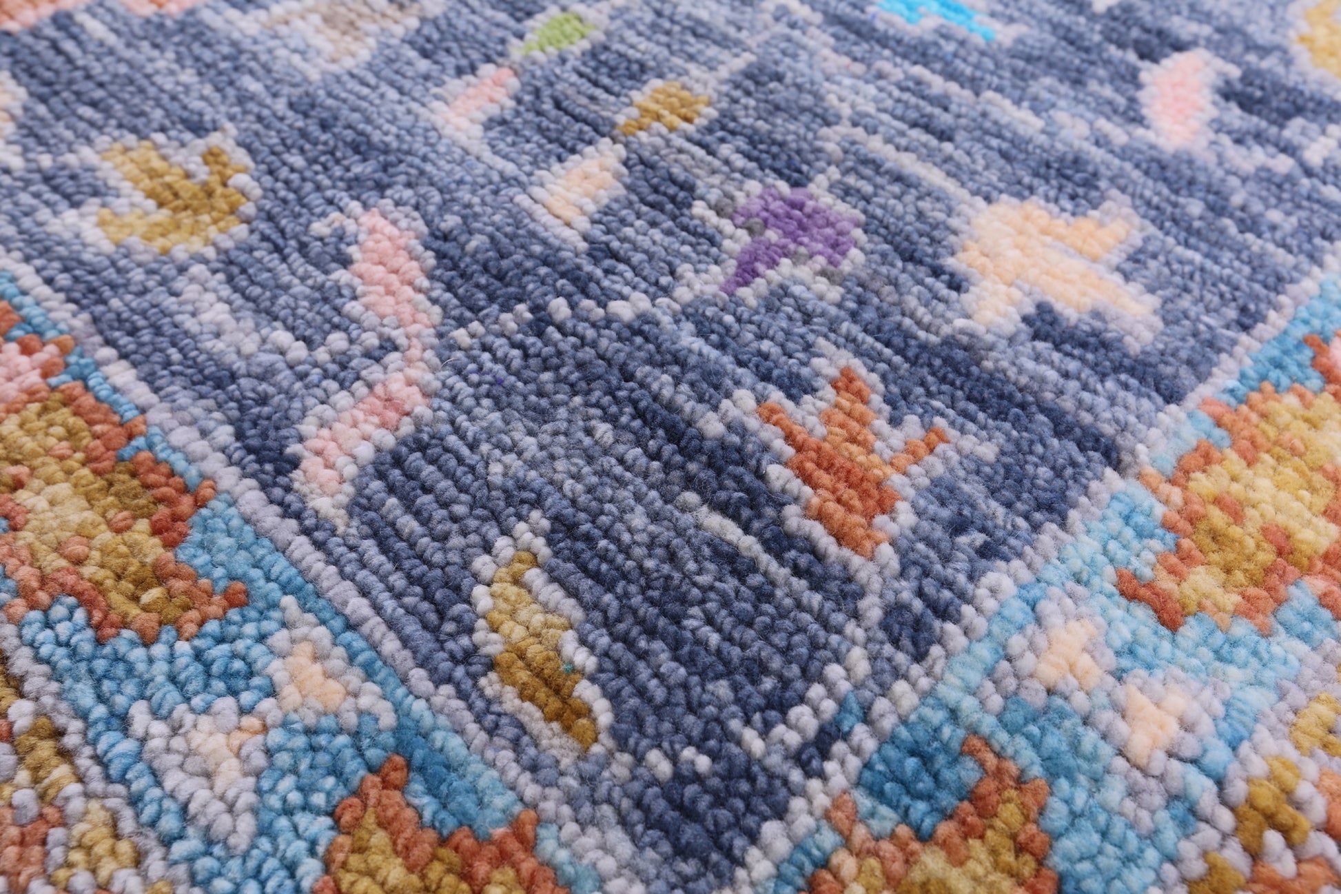 Blue Square Turkish Oushak Hand Knotted Wool Rug - 7' 10" X 8' 1" - Golden Nile