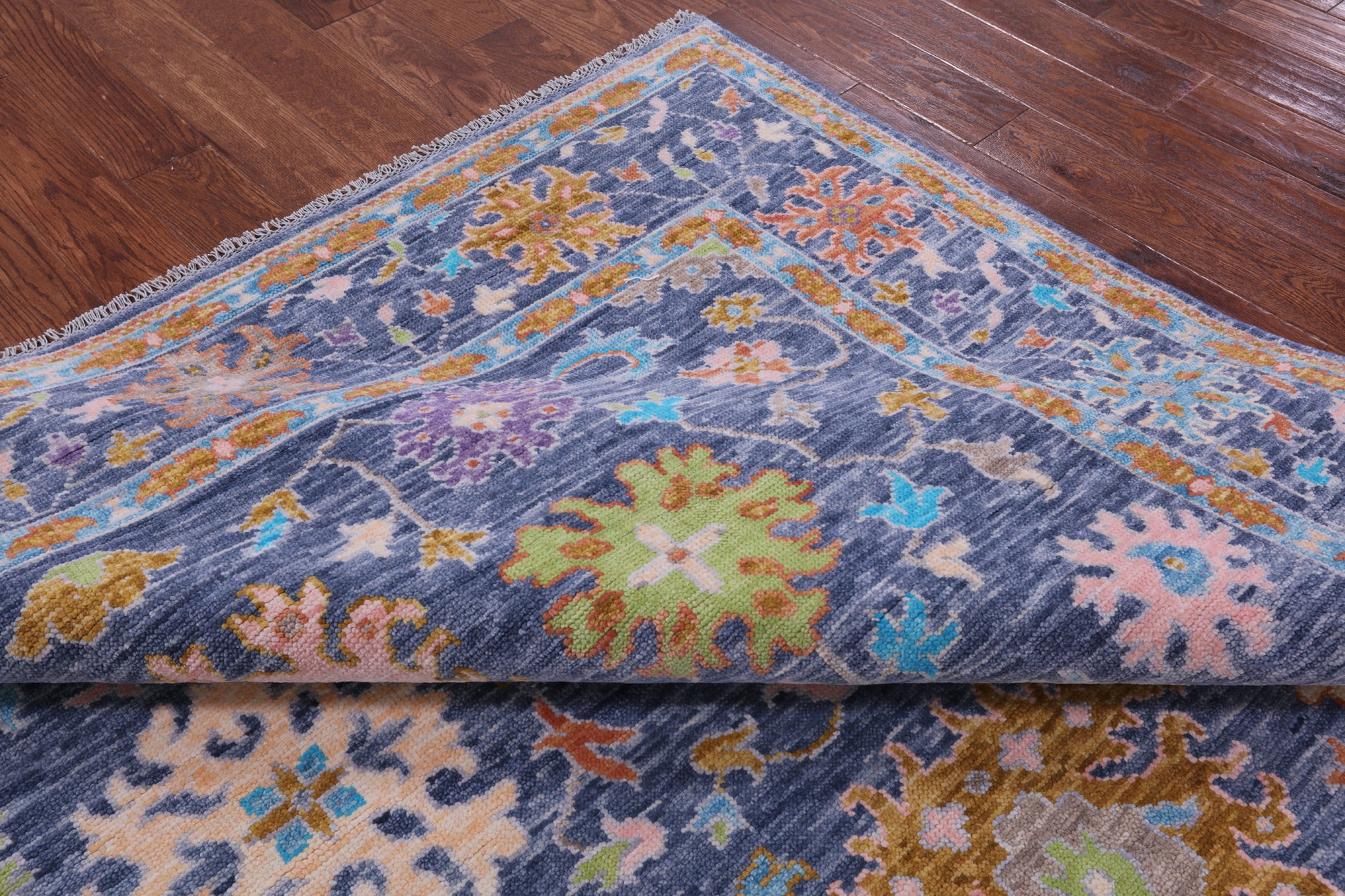 Blue Square Turkish Oushak Hand Knotted Wool Rug - 7' 10" X 8' 1" - Golden Nile