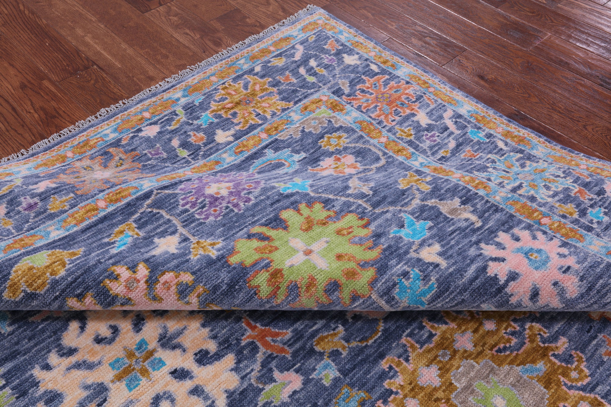 Blue Square Turkish Oushak Hand Knotted Wool Rug - 7' 10" X 8' 1" - Golden Nile