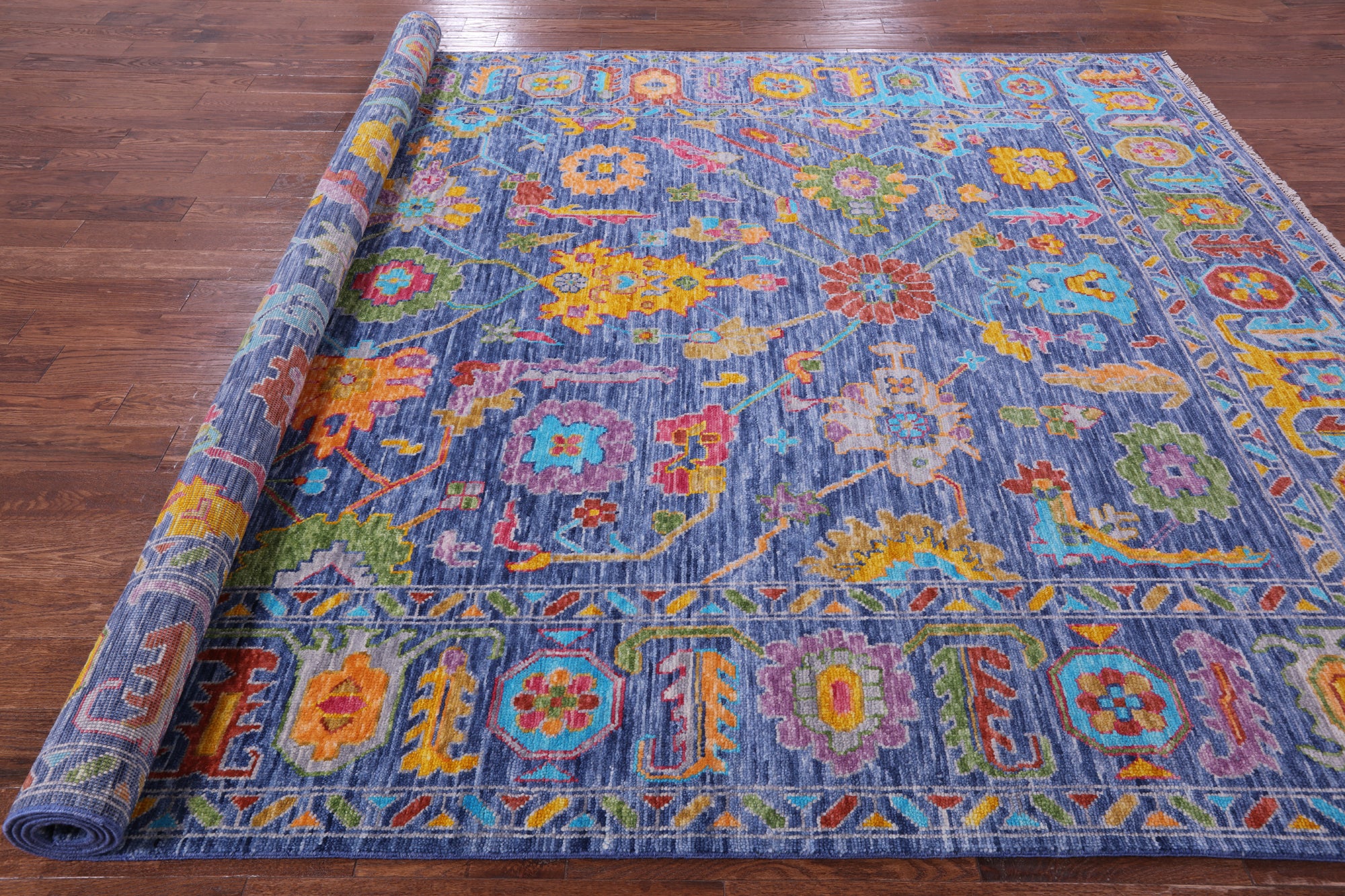Blue Turkish Oushak Hand Knotted Wool Rug - 8' 11" X 12' 4" - Golden Nile