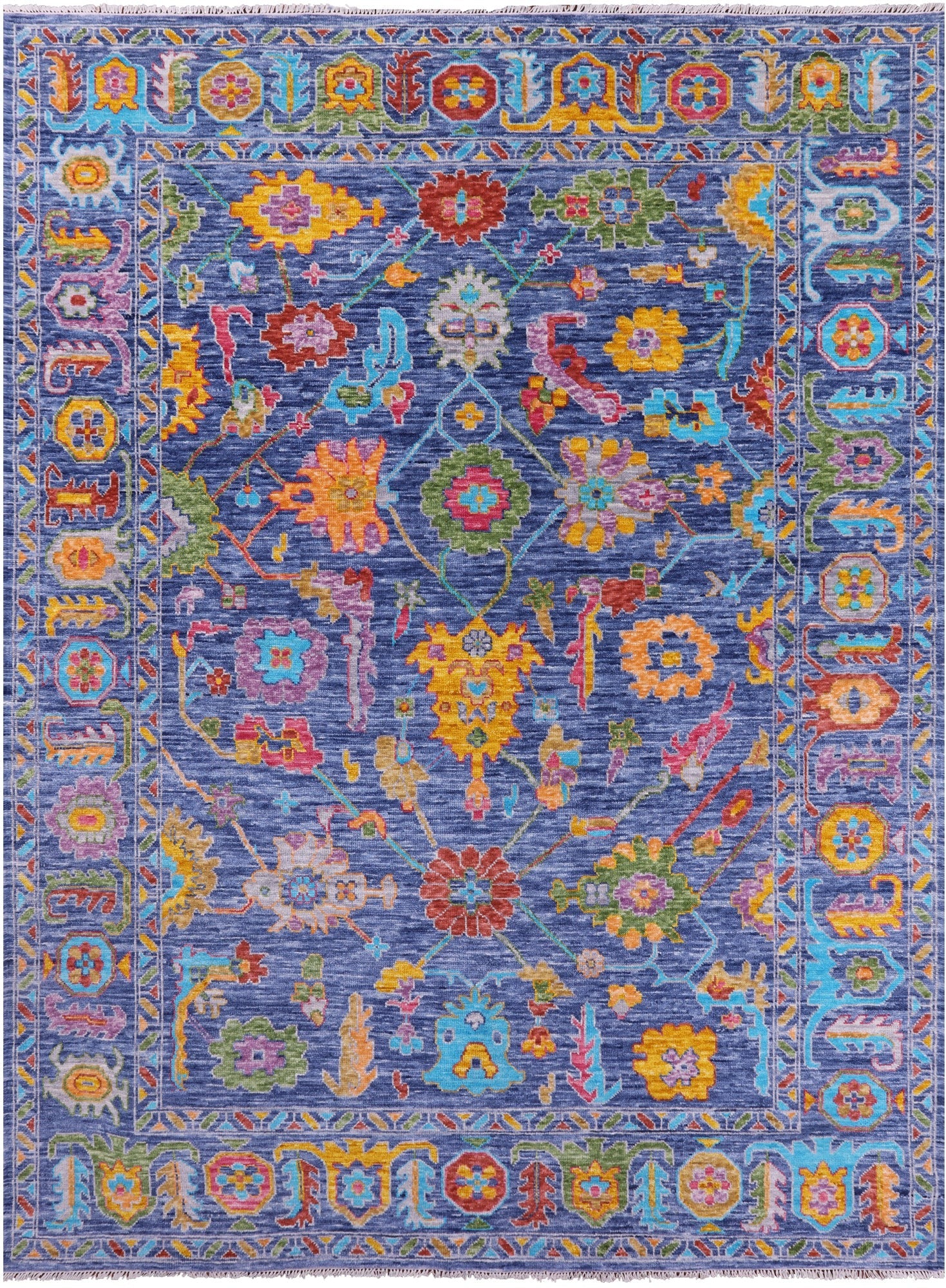 Blue Turkish Oushak Hand Knotted Wool Rug - 8' 11" X 12' 4" - Golden Nile