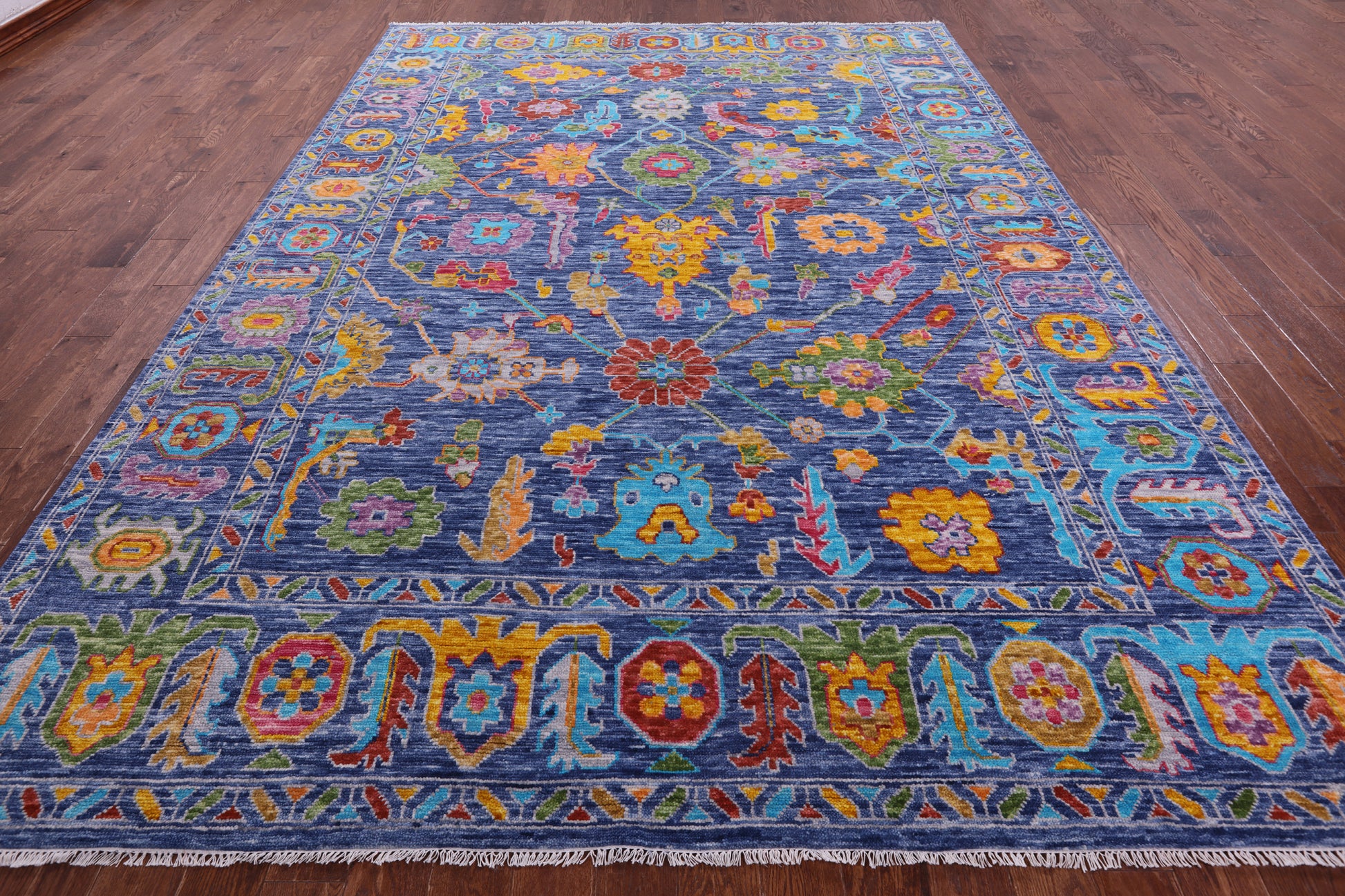 Blue Turkish Oushak Hand Knotted Wool Rug - 8' 11" X 12' 4" - Golden Nile