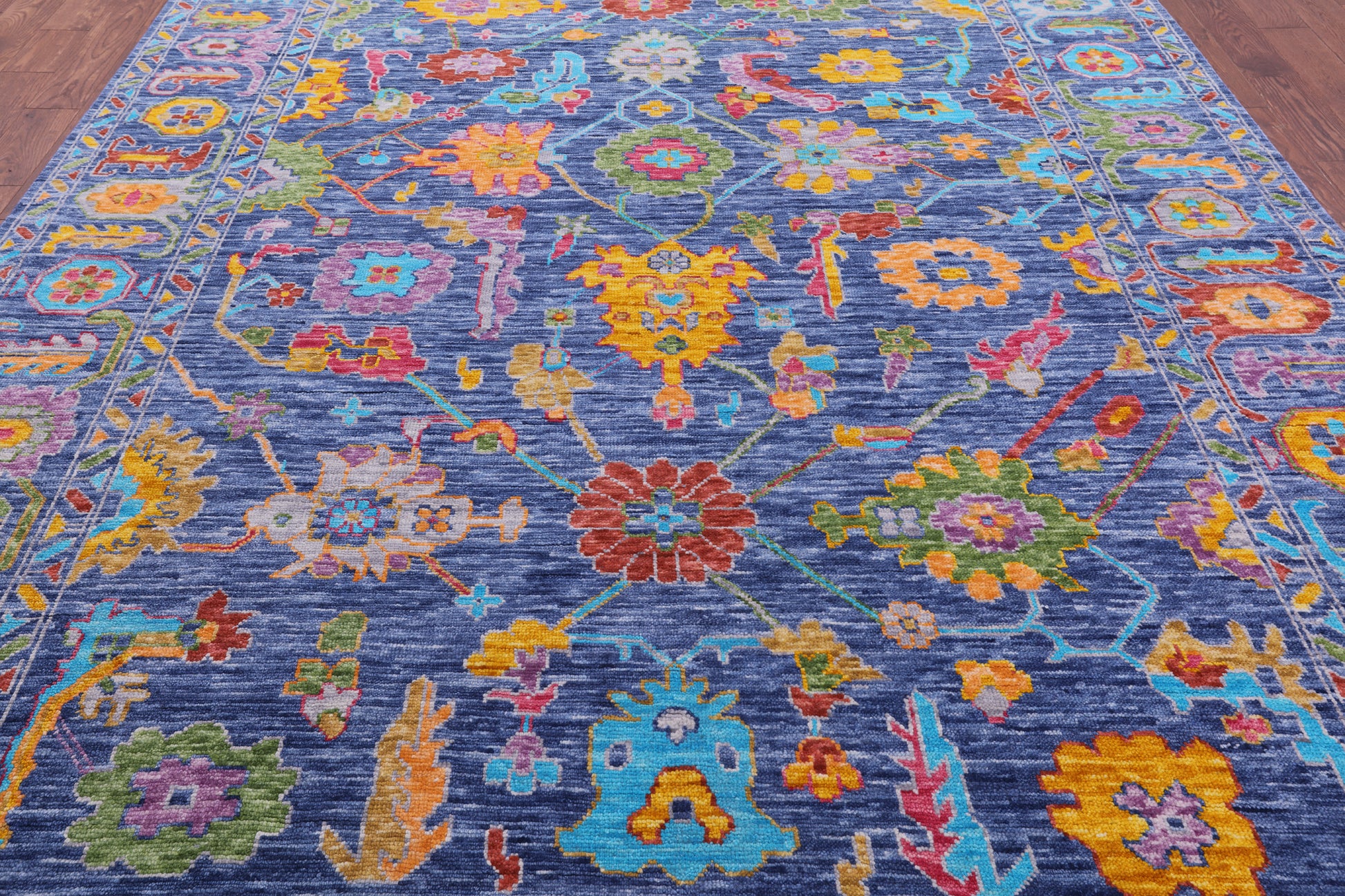 Blue Turkish Oushak Hand Knotted Wool Rug - 8' 11" X 12' 4" - Golden Nile