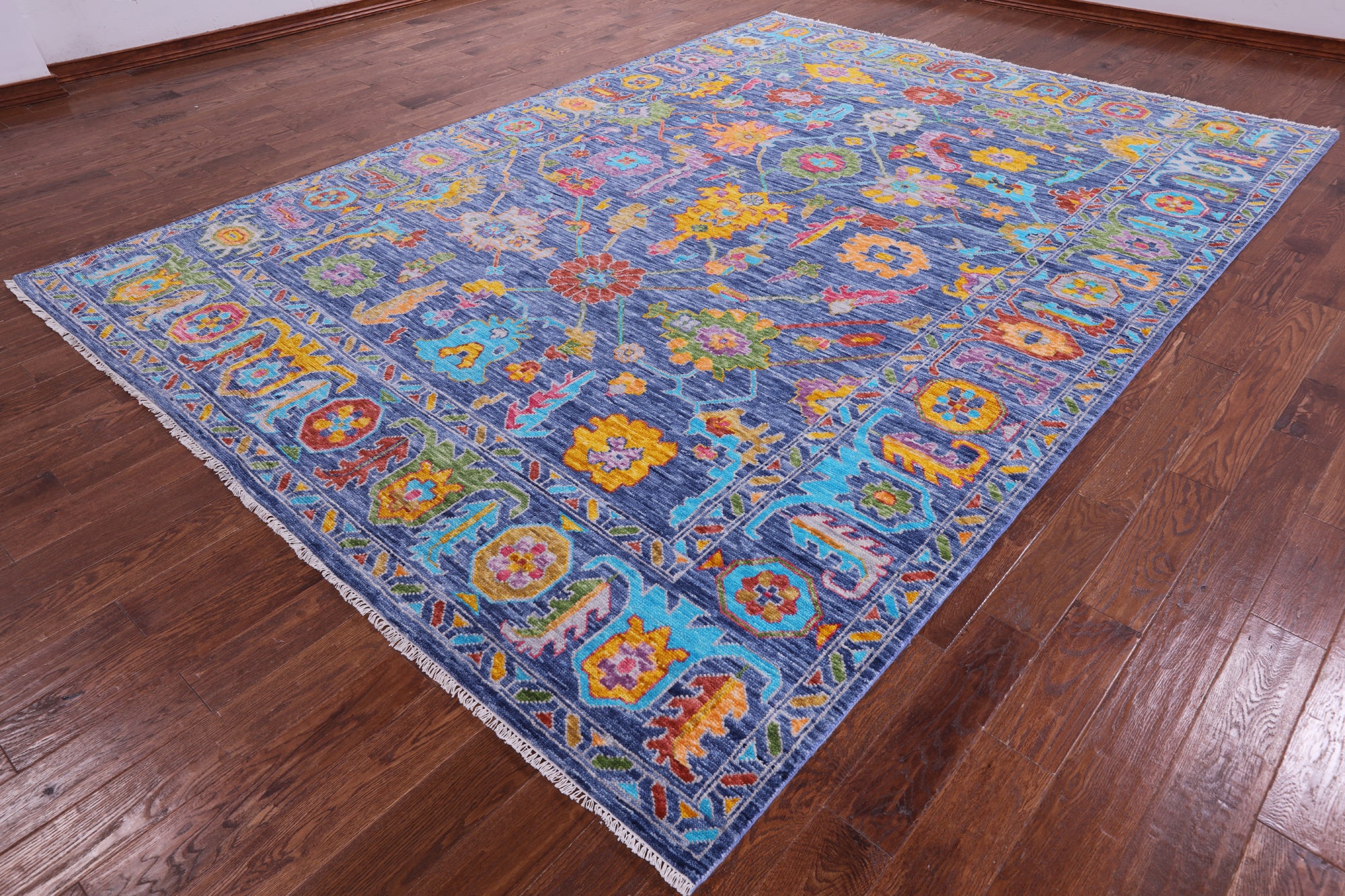 Blue Turkish Oushak Hand Knotted Wool Rug - 8' 11" X 12' 4" - Golden Nile