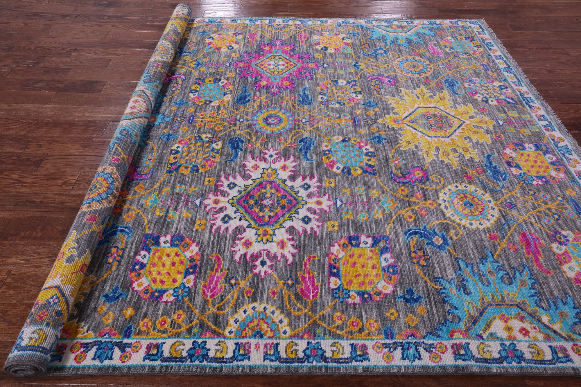 Grey Turkish Oushak Hand Knotted Wool Rug - 8' 3" X 9' 7" - Golden Nile